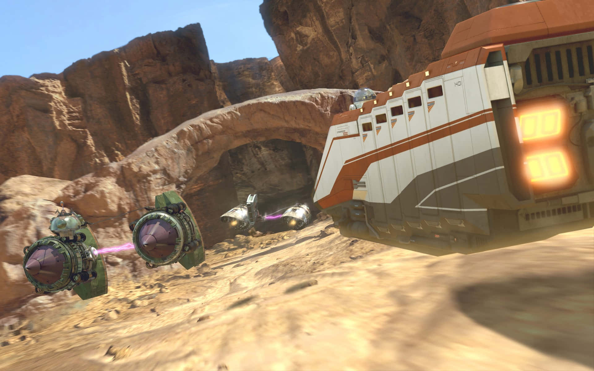The Podrace, desert canyon, rocky arches, Full HD Desktop Wallpaper