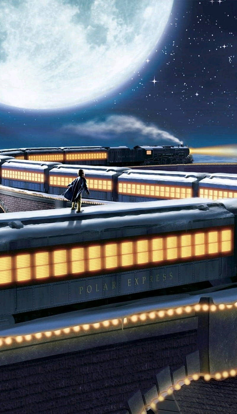 The Polar Express, full moon, snow-covered, HD Phone Wallpaper