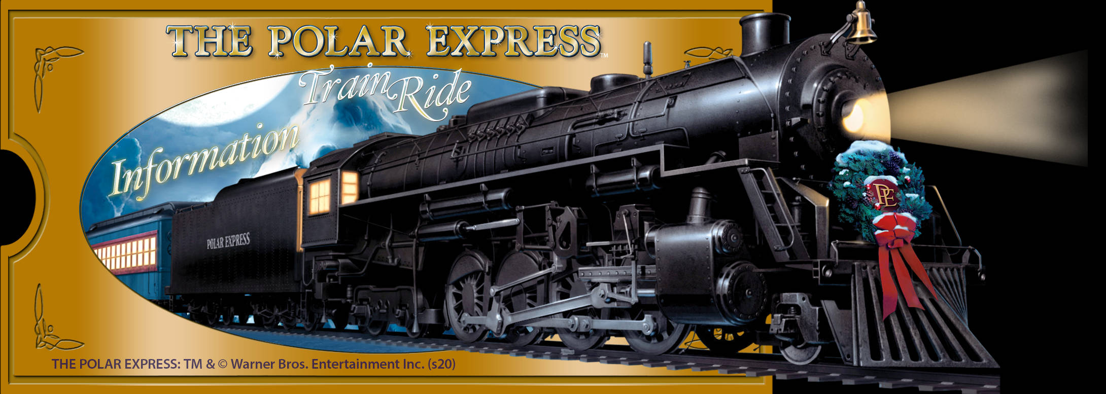 The Polar Express, black steam locomotive, festive wreath, Full HD Desktop Wallpaper