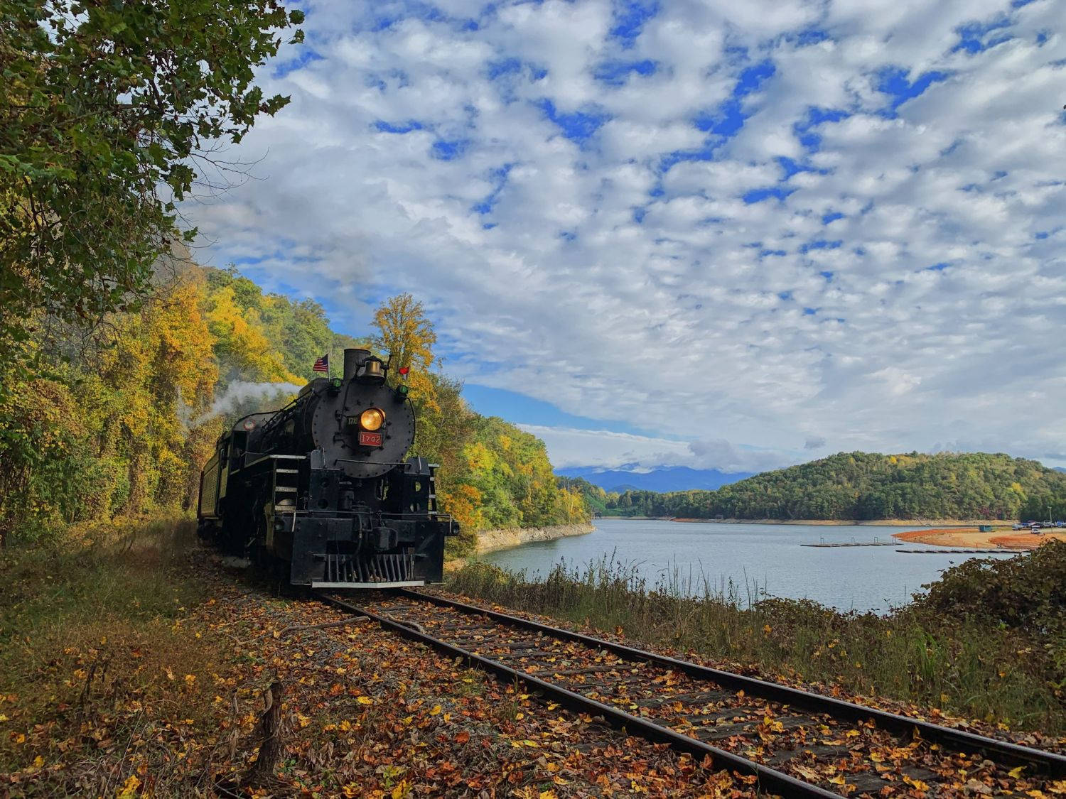 The Polar Express, black steam train, autumn leaves, HD Desktop Wallpaper