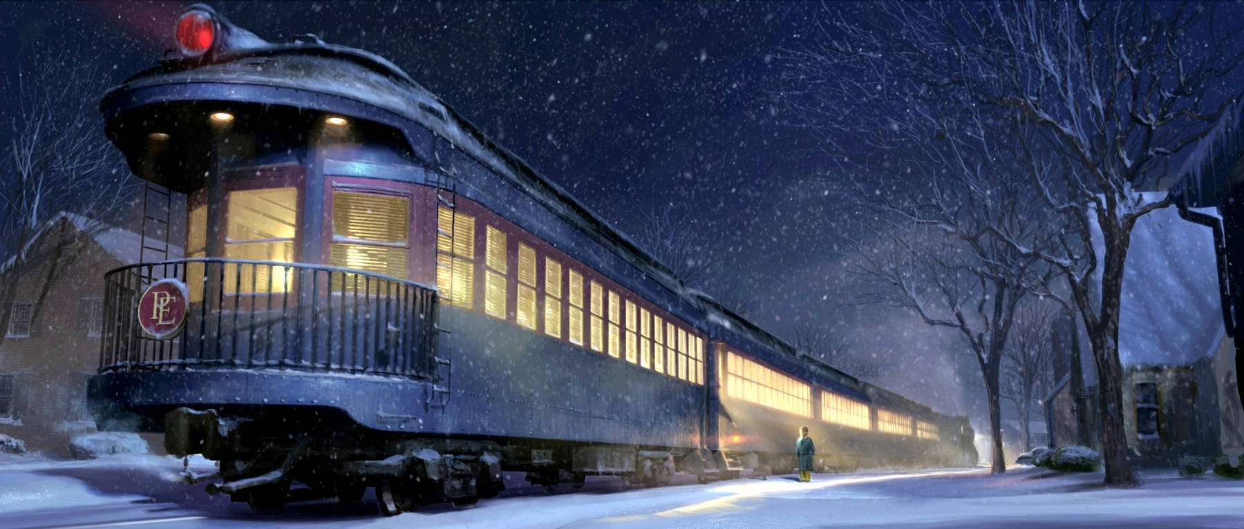 The Polar Express, vintage train, falling snow, HD Desktop Wallpaper