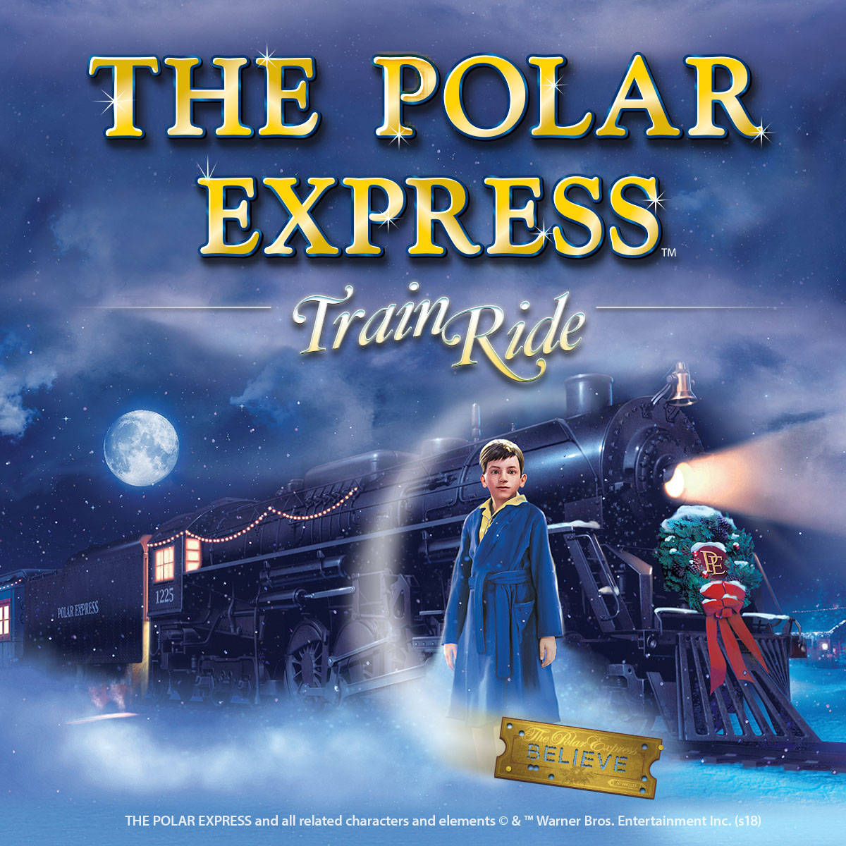 The Polar Express, steam train, snowy moonlit night sky, SD Desktop Wallpaper