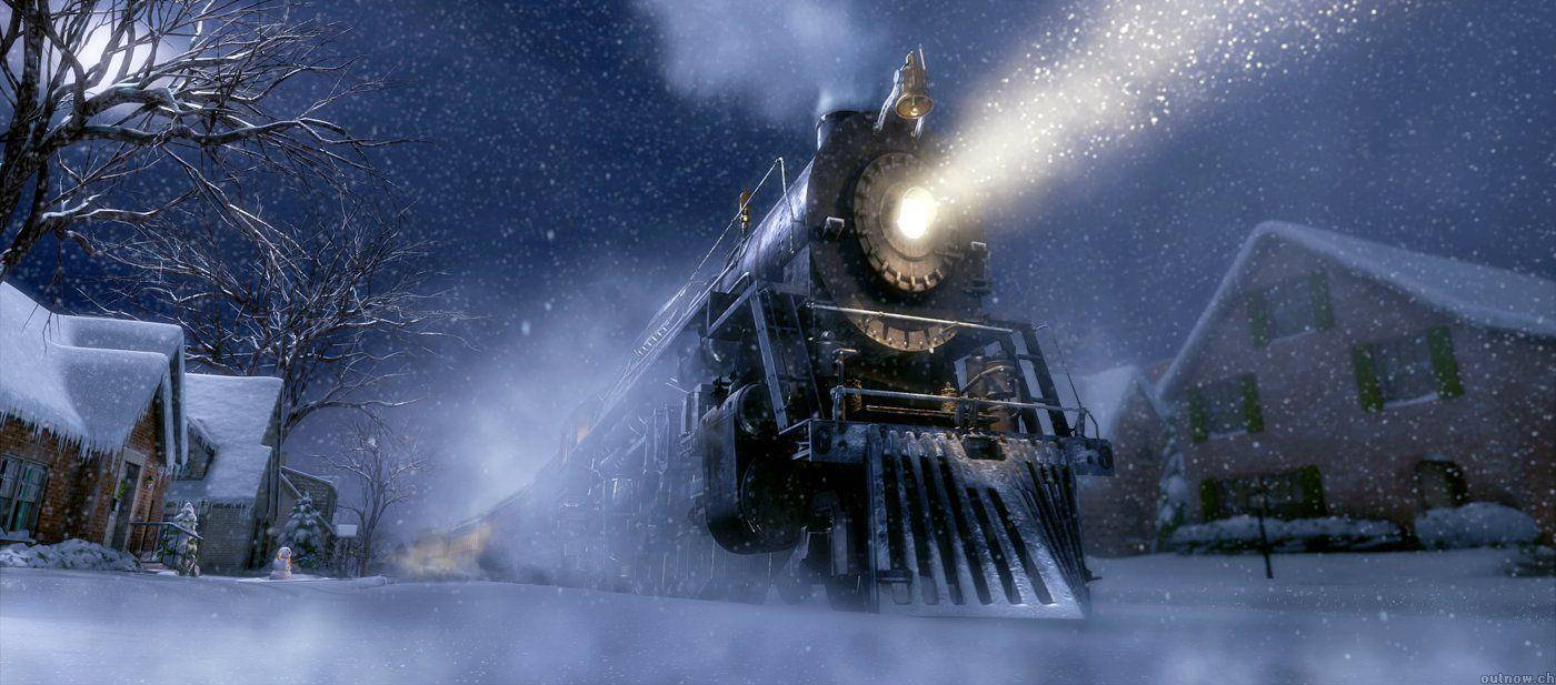 Polar Express, steam locomotive, snowy village, HD Desktop Wallpaper