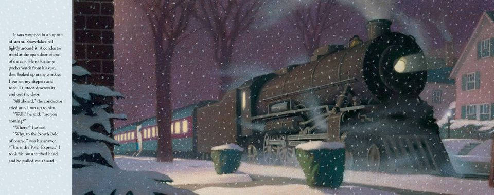 The Polar Express, steam train, snowy winter town, SD Desktop Wallpaper