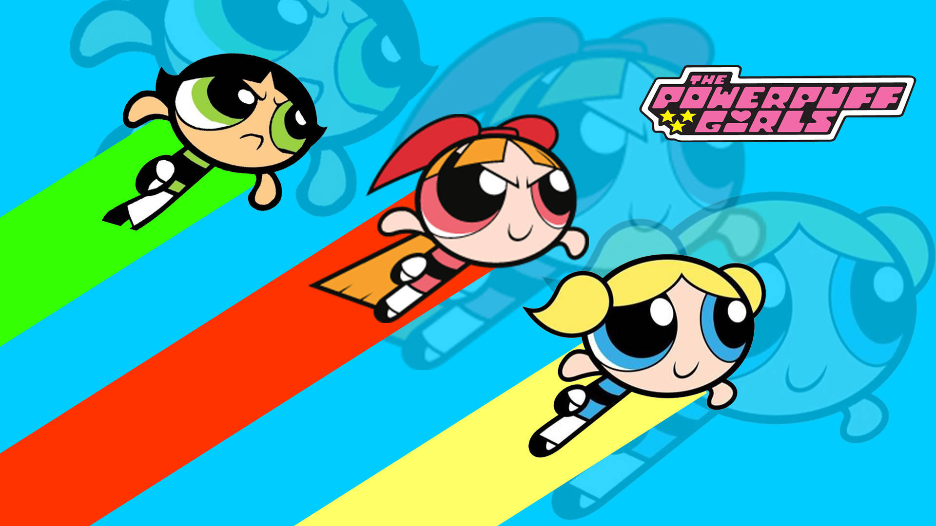 The Powerpuff Girls, flying, colorful trails, Full HD Desktop Wallpaper