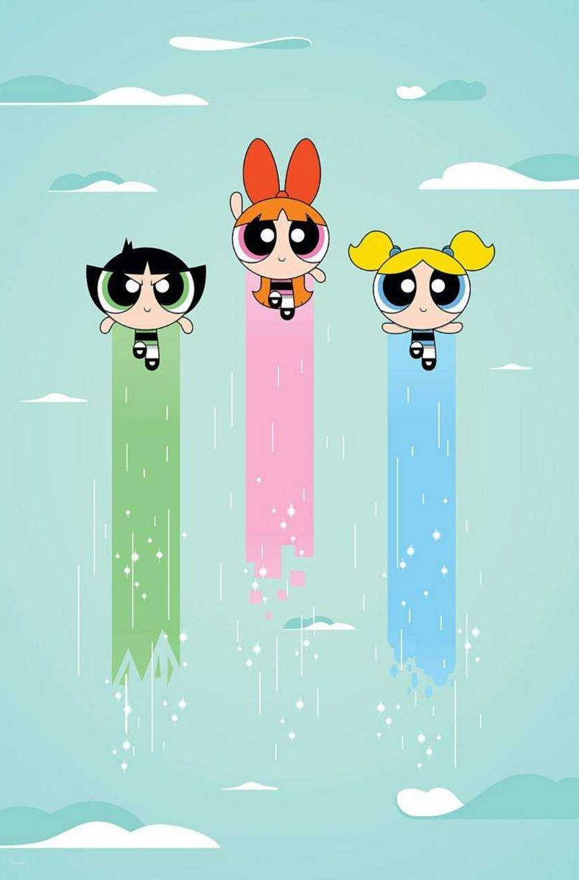 The Powerpuff Girls, light blue sky, clouds, HD Phone Wallpaper