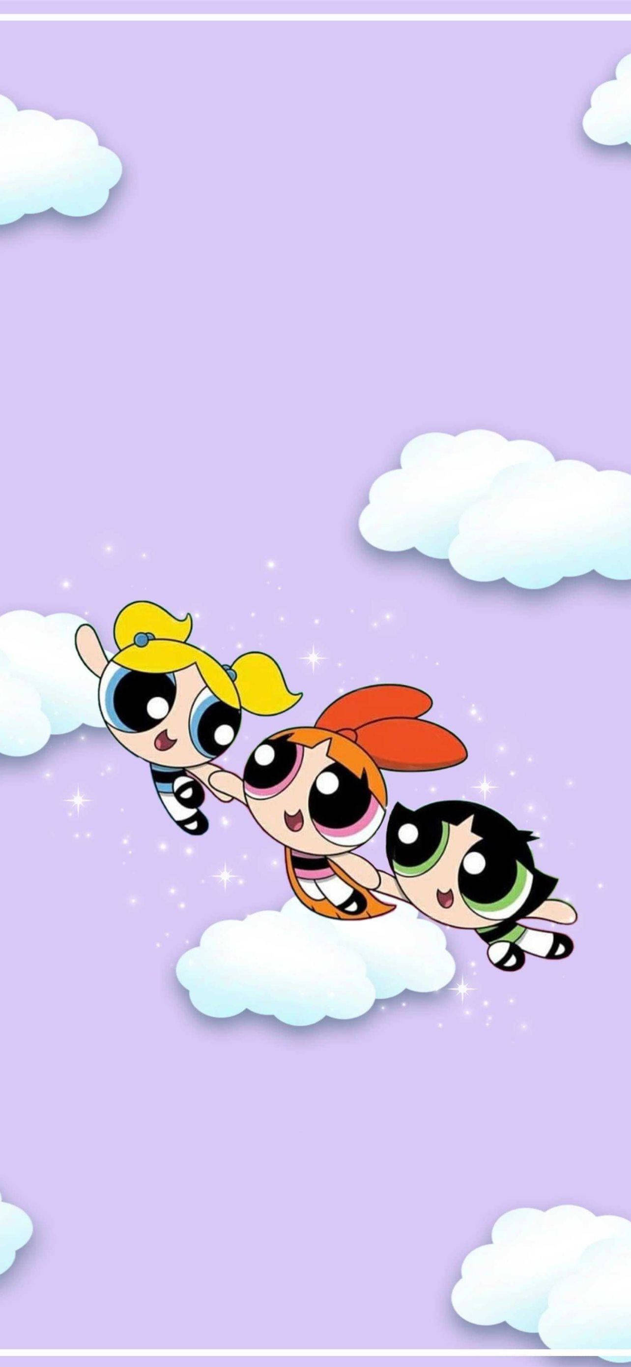 The Powerpuff Girls, purple sky, lavender sky, 2K Phone Wallpaper