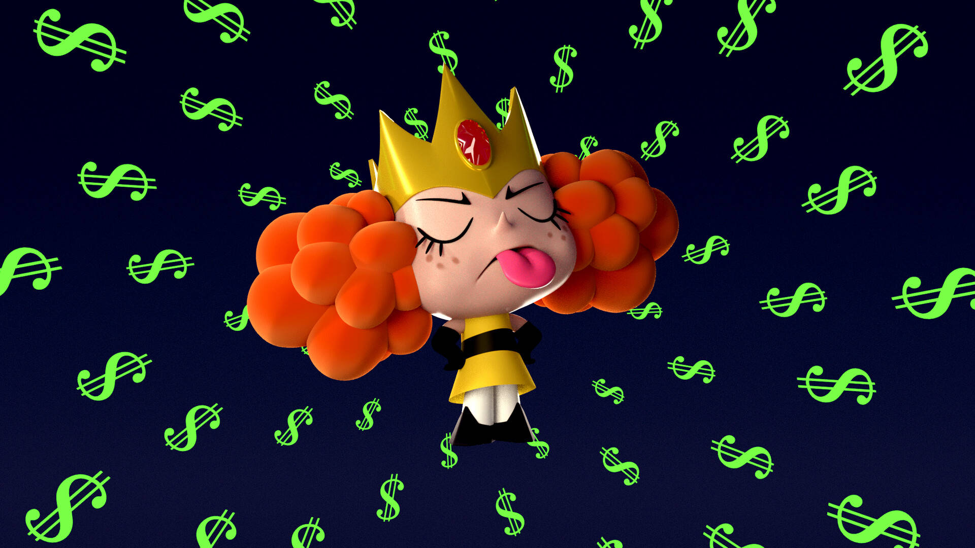 The Powerpuff Girls, princess 3d, orange bubble hair, Full HD Desktop Wallpaper
