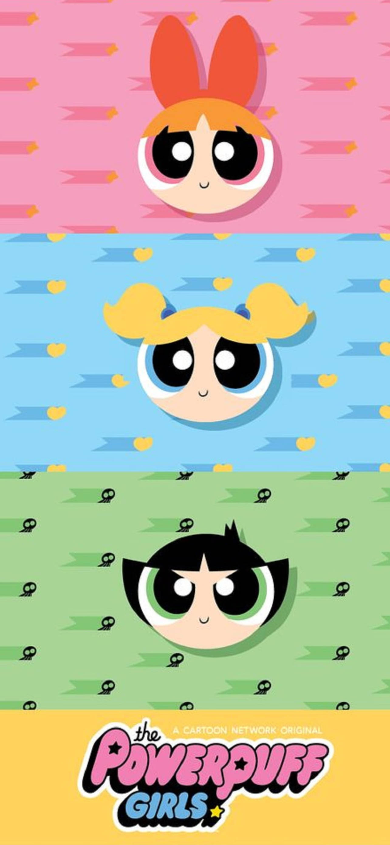 Powerpuff Girls, three cartoon girls, large eyes, 2K Phone Wallpaper