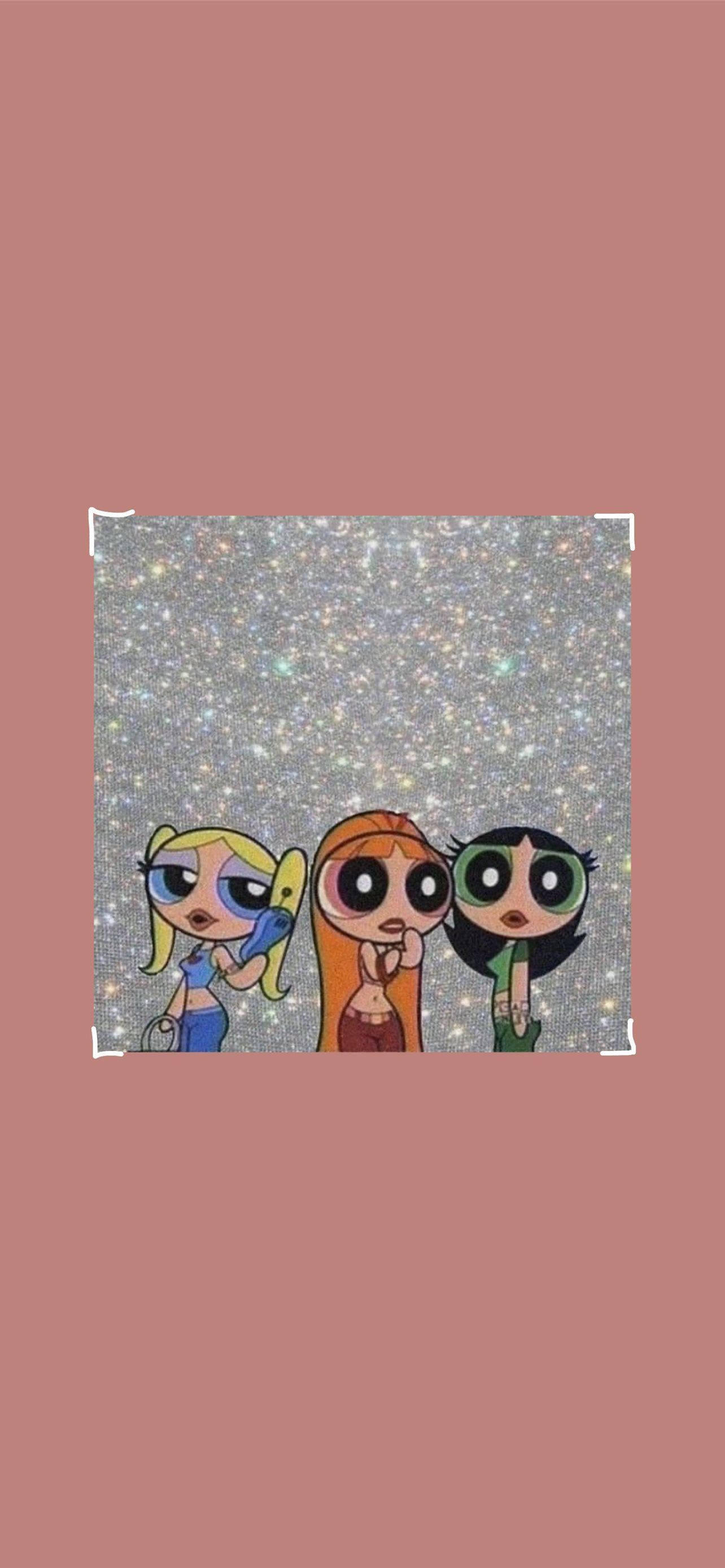 The Powerpuff Girls, teenagers, glittery silver background, 2K Phone Wallpaper