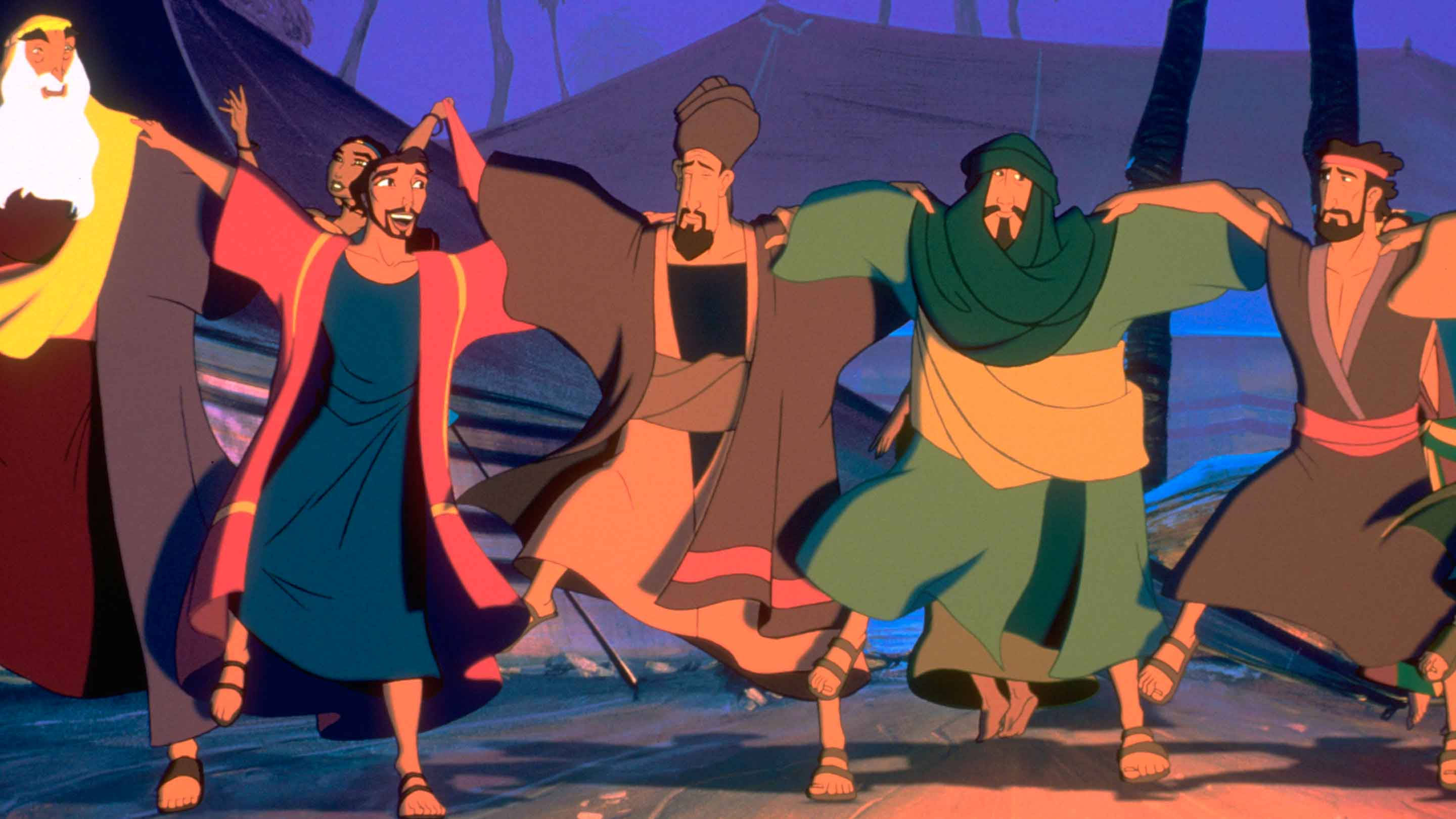 The Prince Of Egypt, characters dancing, twilight sky, 2K Desktop Wallpaper
