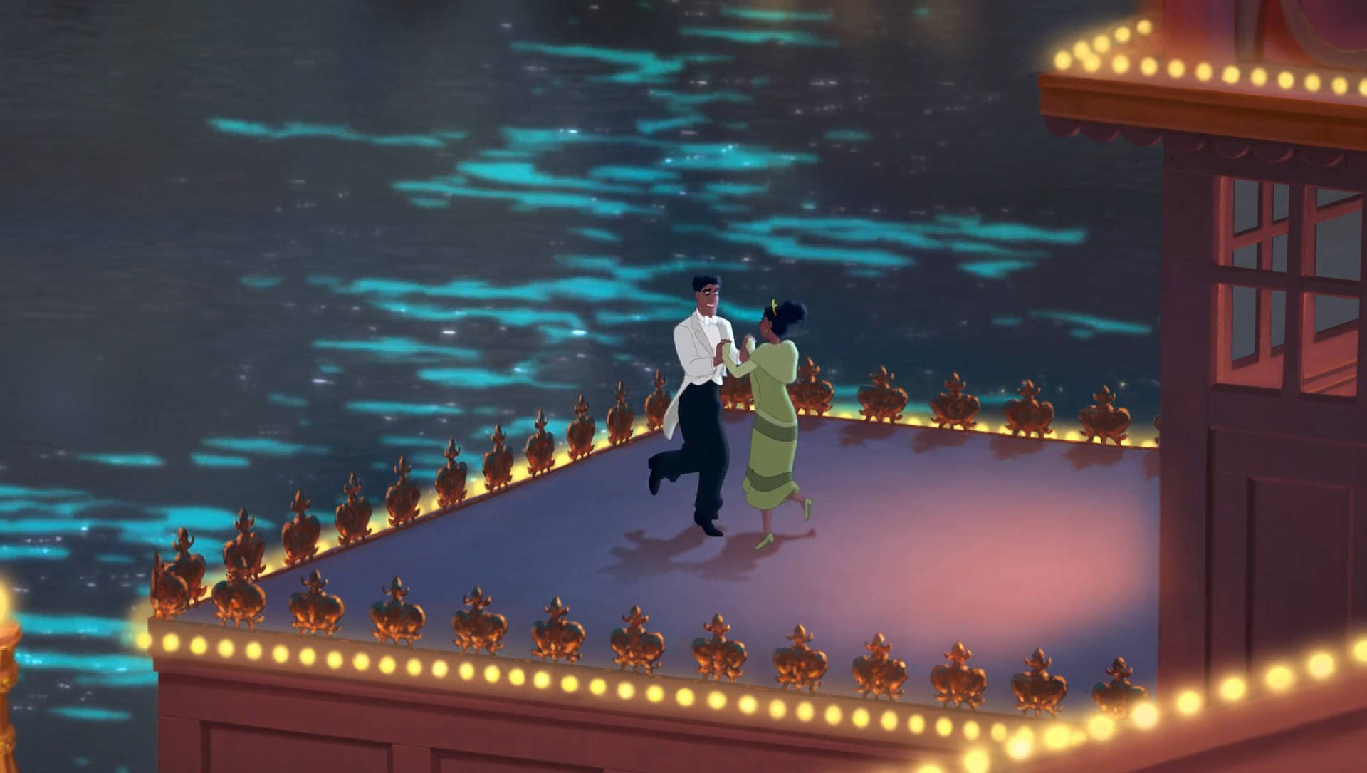 The Princess And The Frog, balcony dancing, rooftop terrace, Full HD Desktop Wallpaper