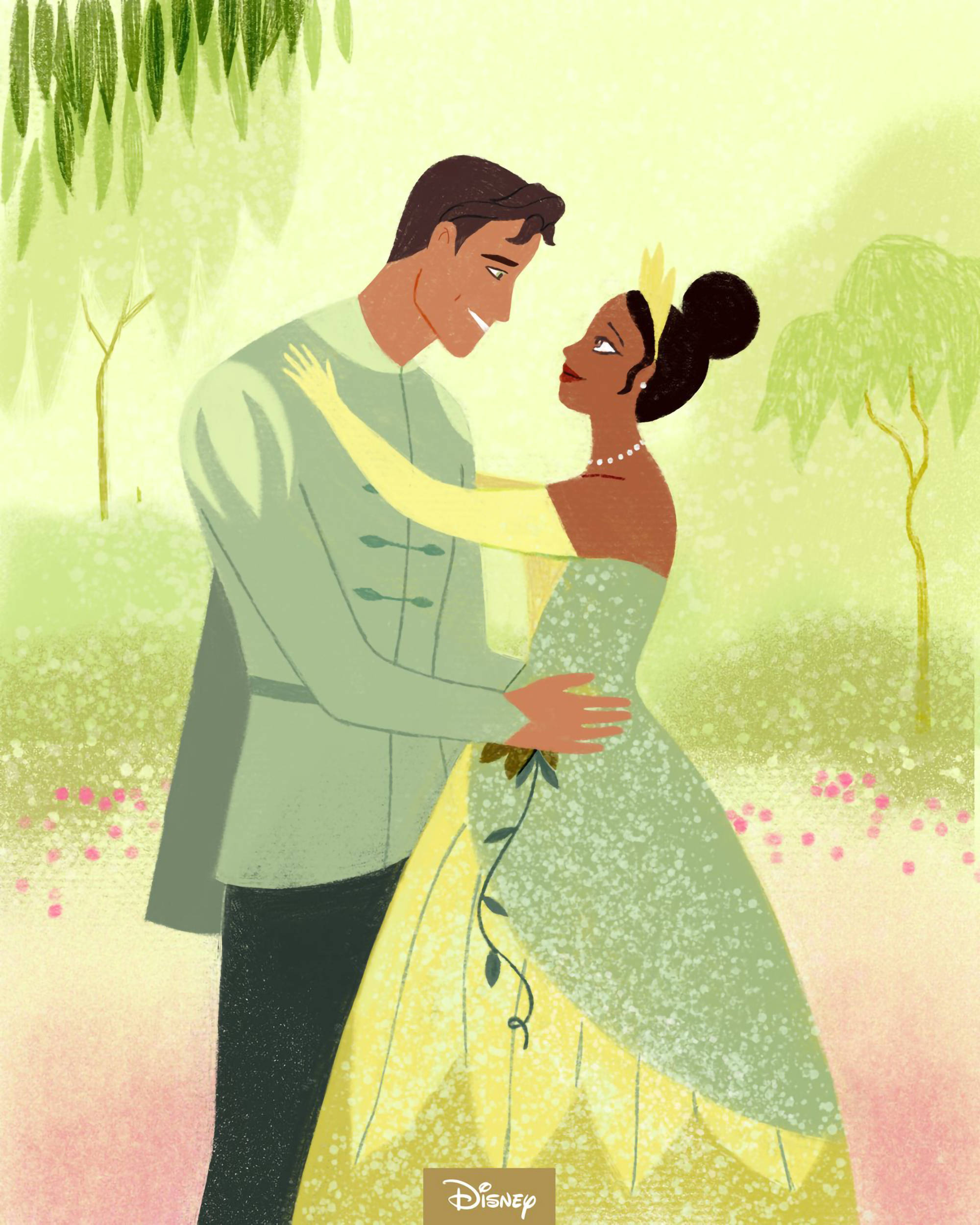 The Princess And The Frog, wedding portrait, soft green willow trees, Full HD Phone Wallpaper