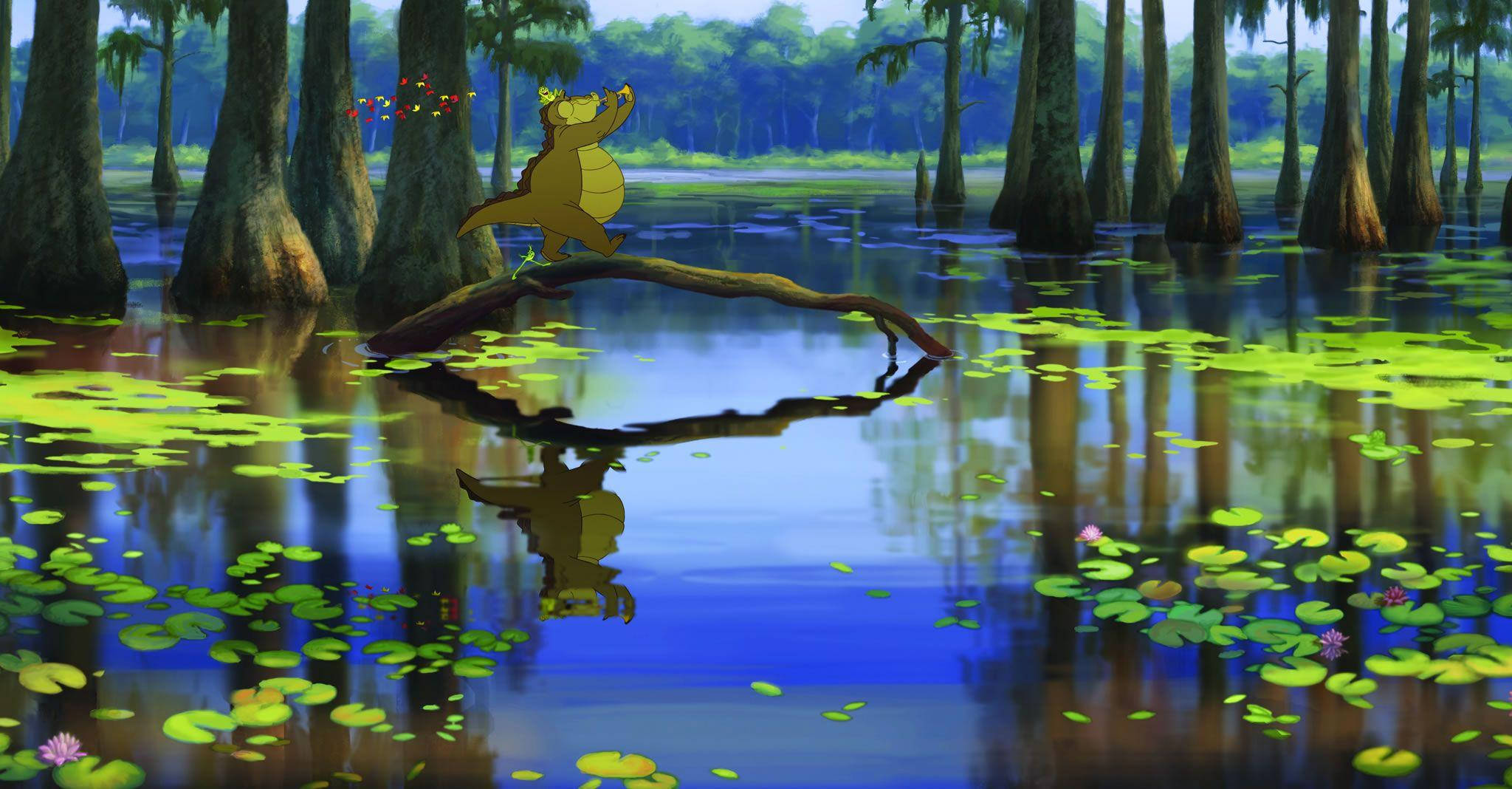 The Princess And The Frog, swamp, log, Full HD Desktop Wallpaper
