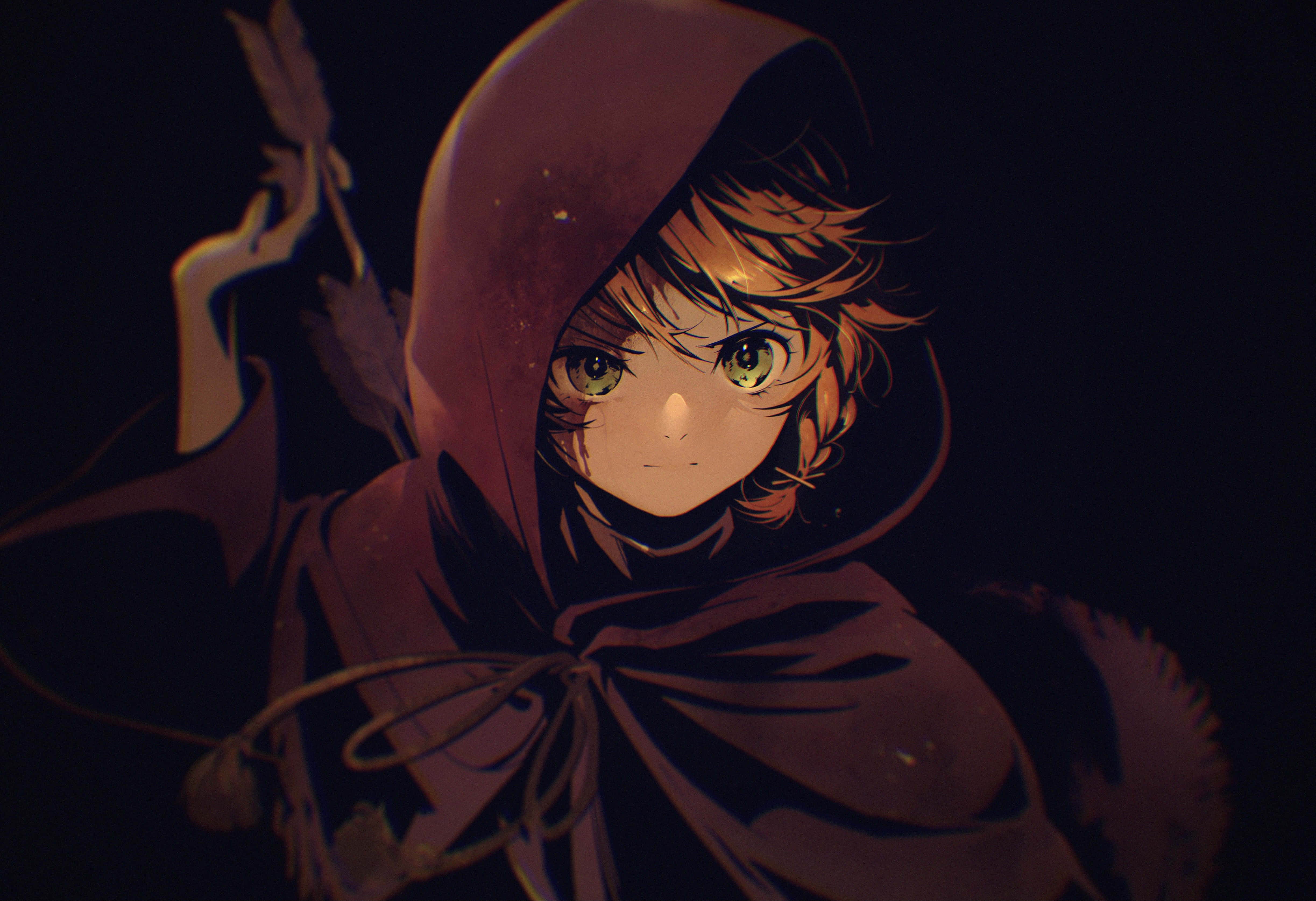 Emma, The Promised Neverland, red hooded cloak, 4K Desktop Wallpaper