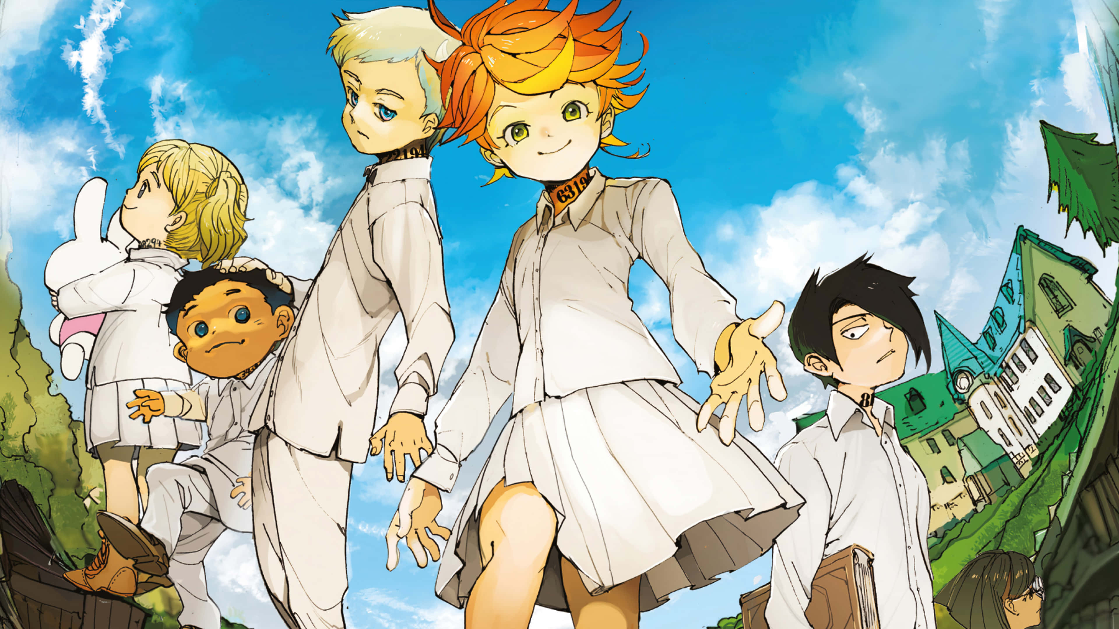 Emma, The Promised Neverland, white uniforms, 4K Desktop Wallpaper
