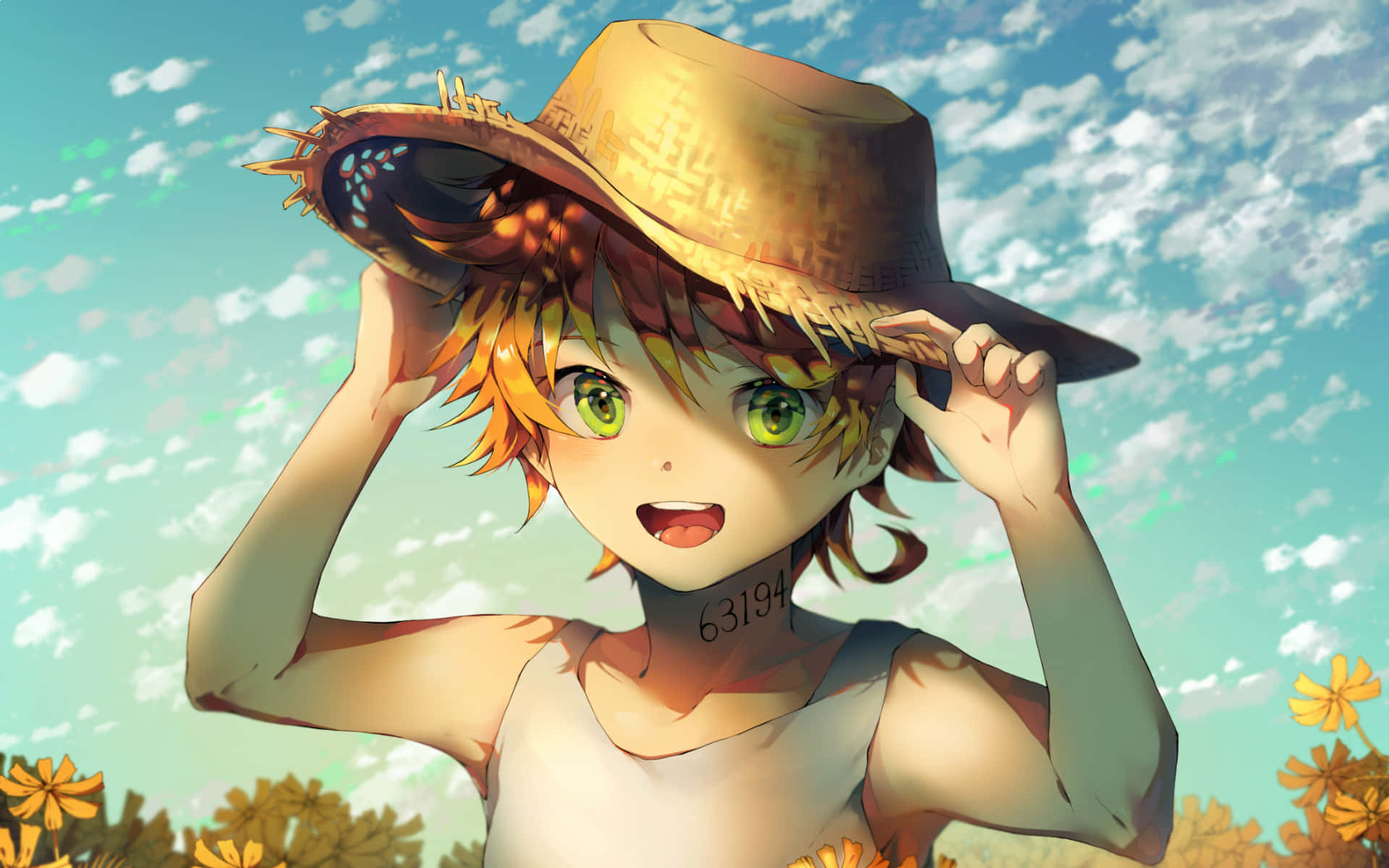 The Promised Neverland, Emma, green eyes, Full HD Desktop Wallpaper