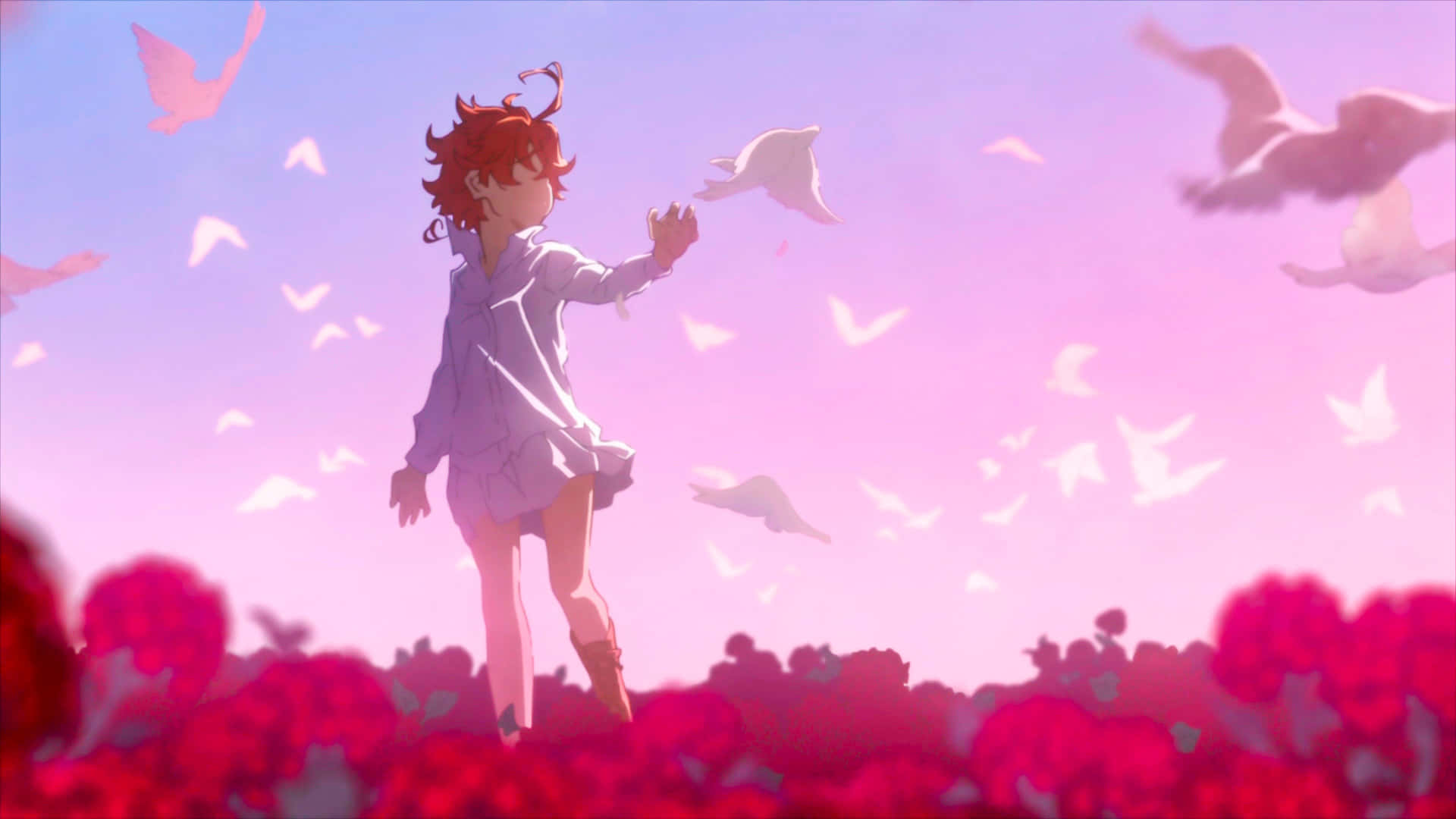 Emma, The Promised Neverland, red-haired anime girl, Full HD Desktop Wallpaper