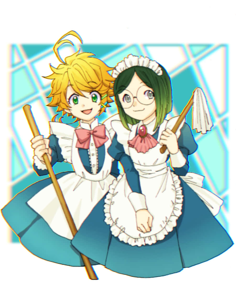 The Promised Neverland, Gilda, blue and white uniforms, SD Phone Wallpaper