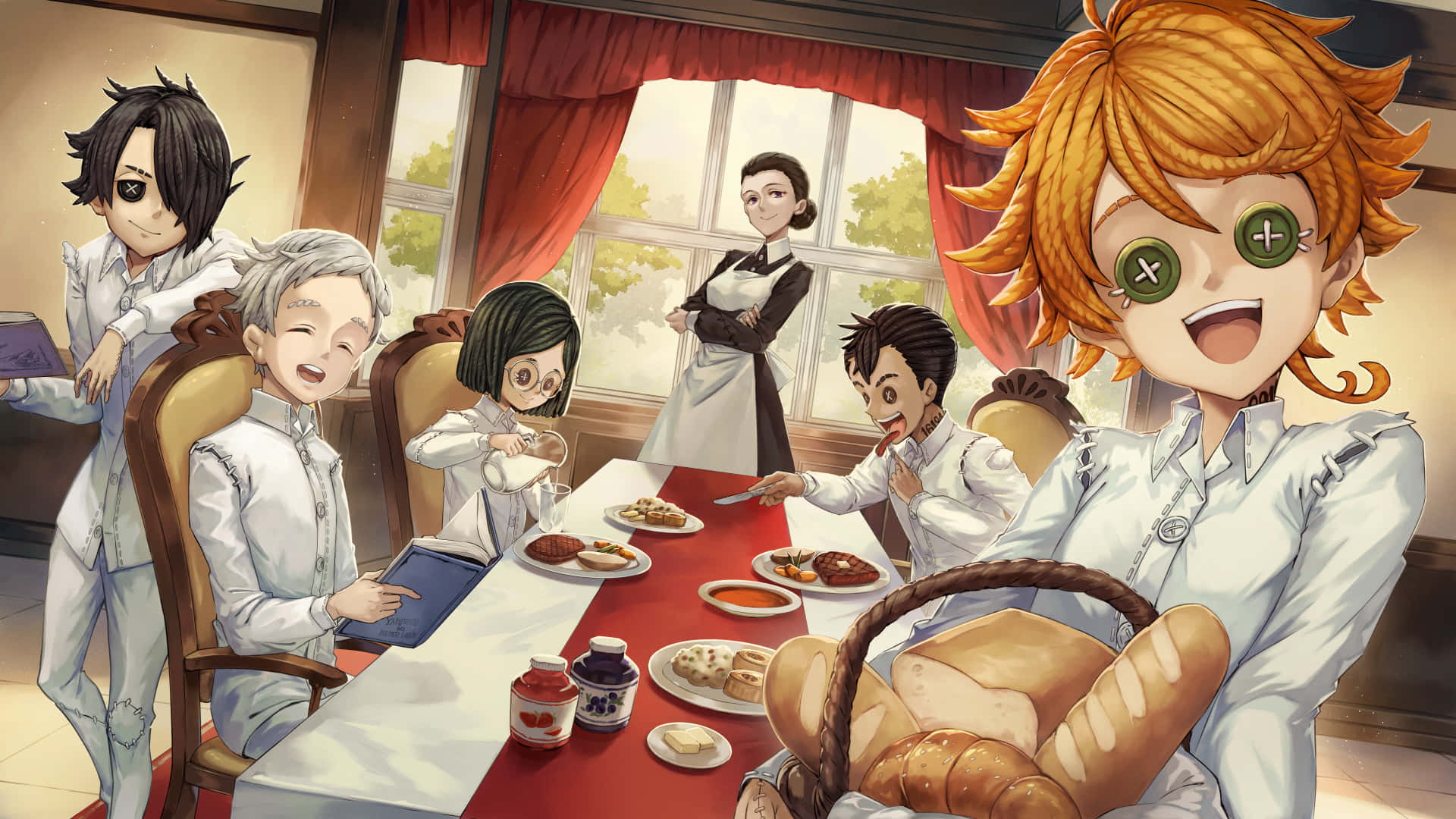 The Promised Neverland, Isabella, dining table, Full HD Desktop Wallpaper