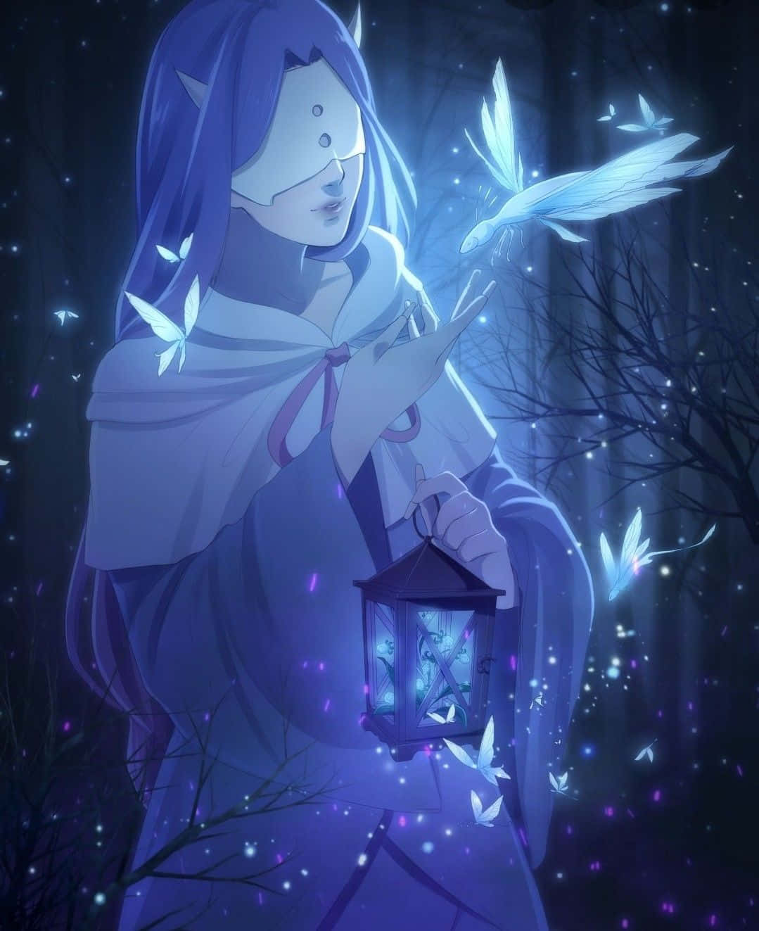 The Promised Neverland Mujika, purple cloak, glowing lantern, HD Phone Wallpaper