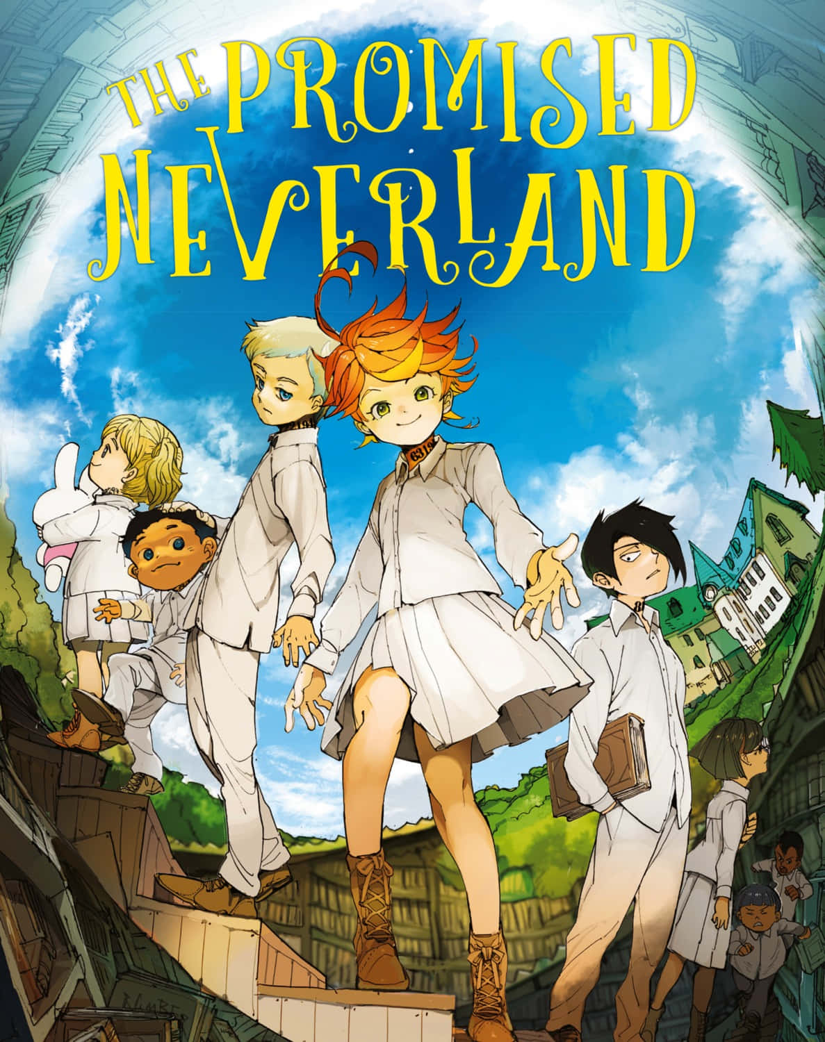 The Promised Neverland, children, white uniforms, HD Phone Wallpaper