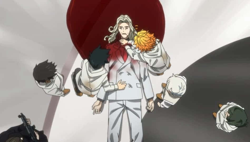 The Promised Neverland, Peter Ratri, stark red and gray backdrop, SD Desktop Wallpaper