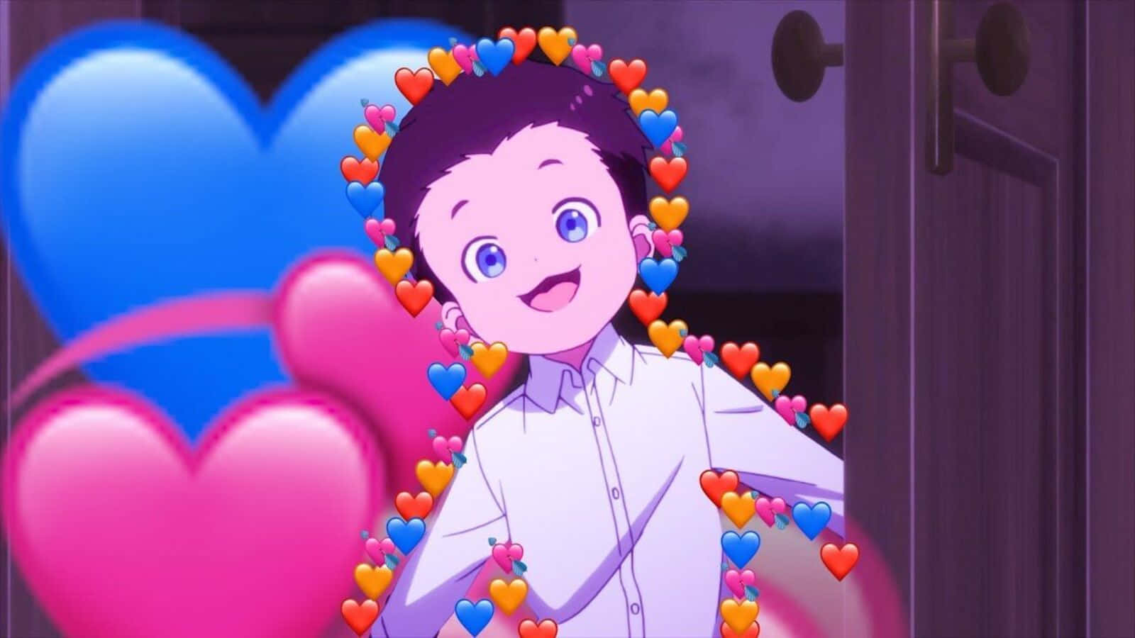 The Promised Neverland, Phil, colorful heart emojis, HD Desktop Wallpaper