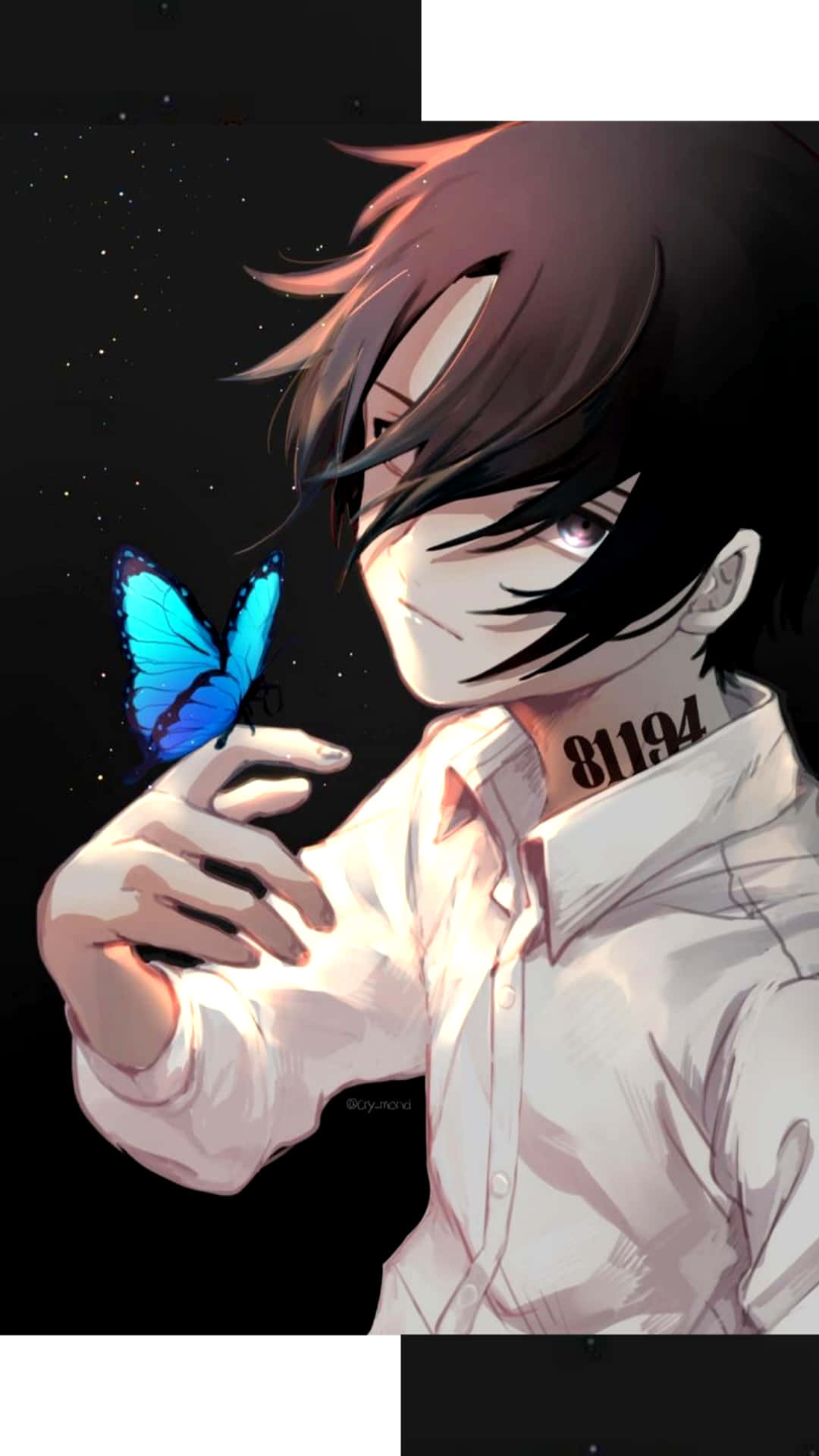 Ray, The Promised Neverland, blue butterfly, Full HD Phone Wallpaper