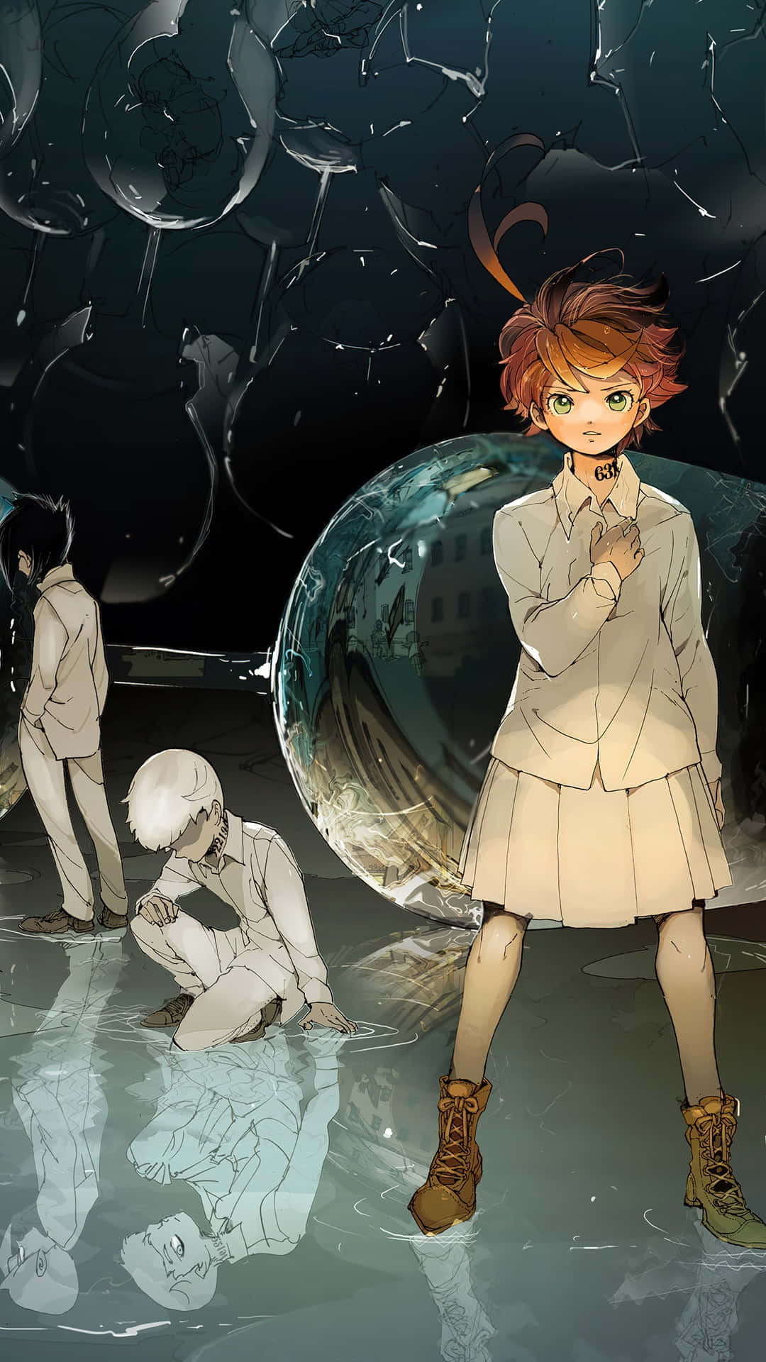 Ray, The Promised Neverland, red-haired anime girl, Full HD Phone Wallpaper
