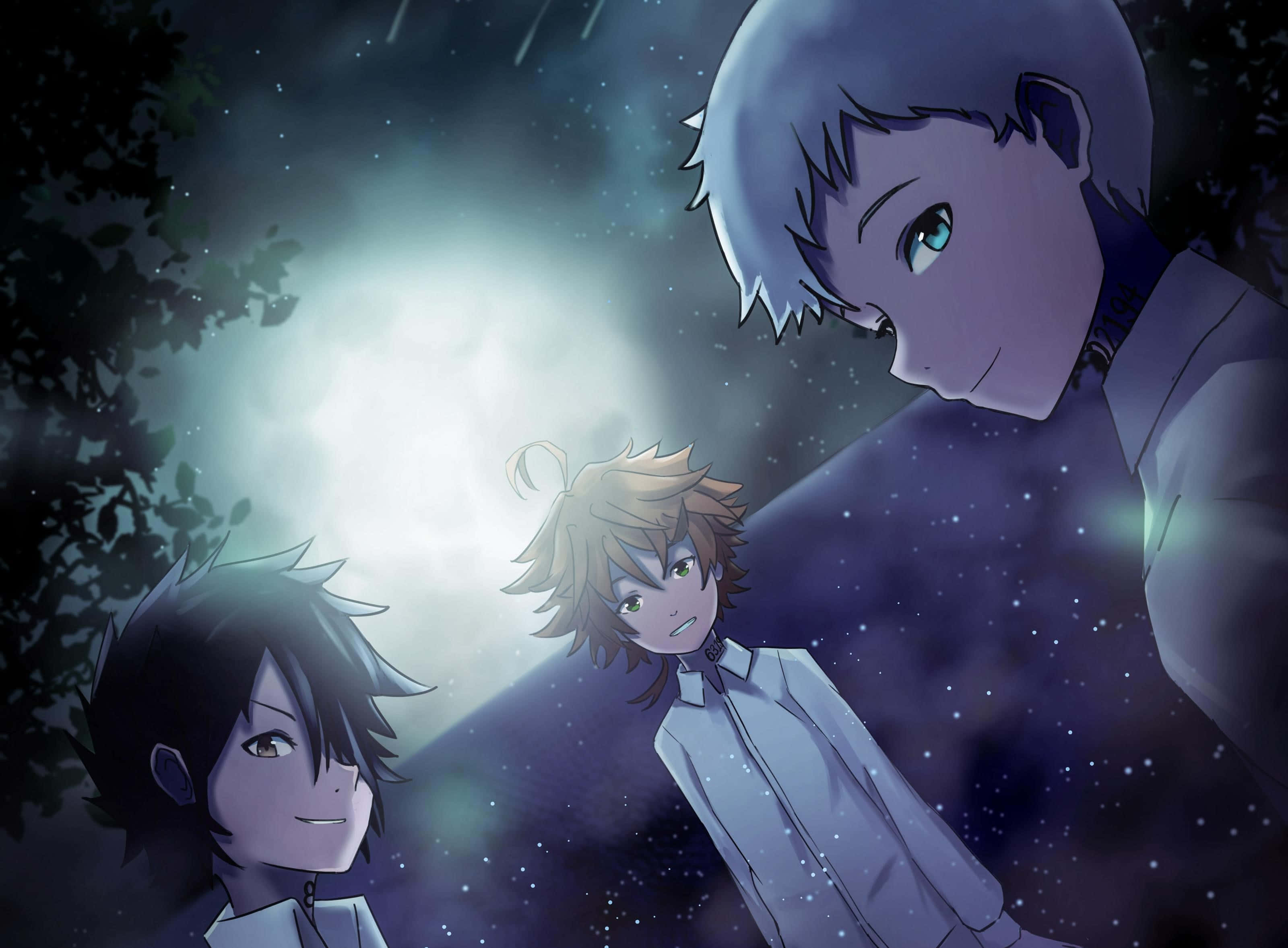 The Promised Neverland, Ray, glowing moonlit sky, 2K Desktop Wallpaper