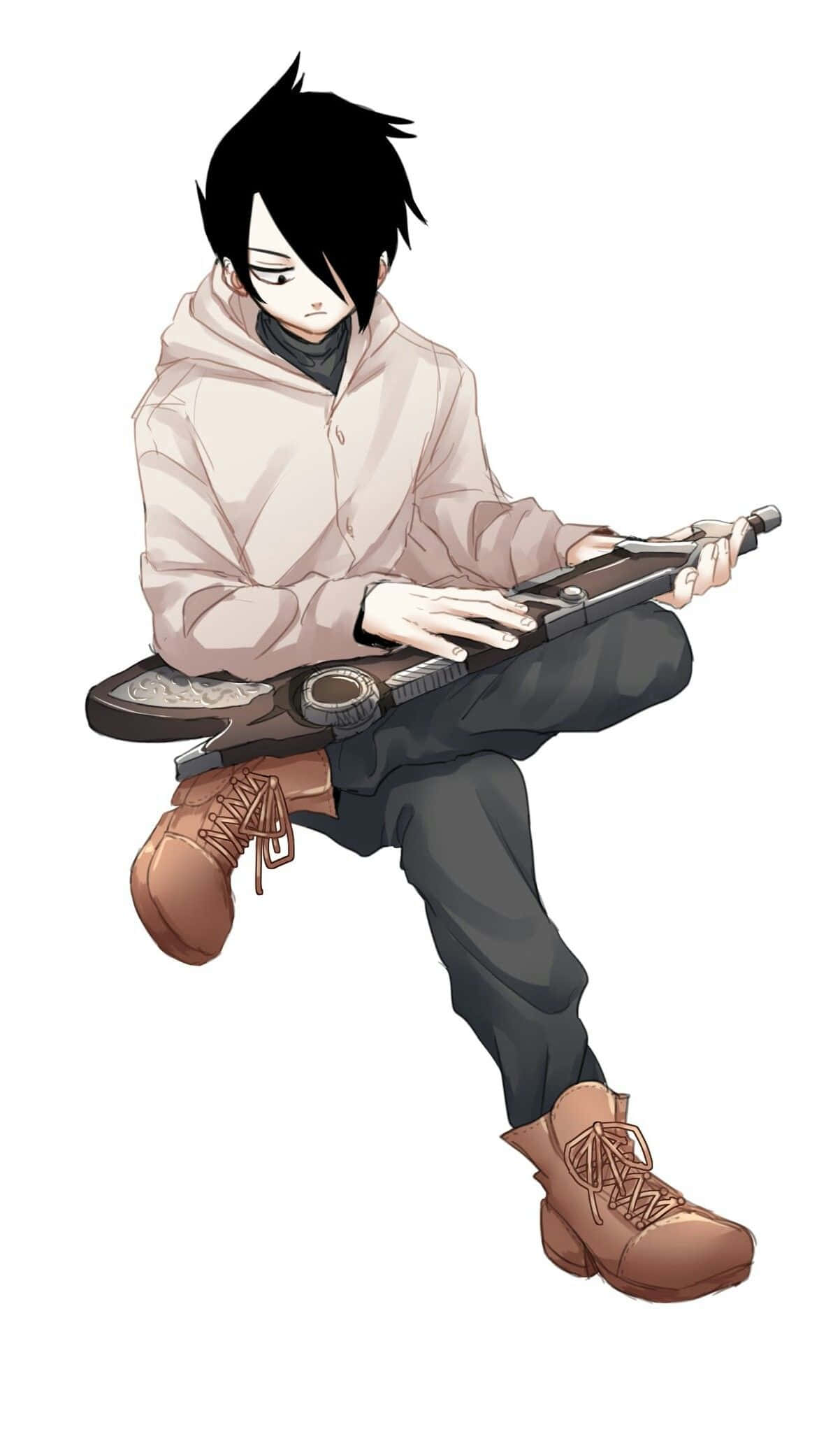 The Promised Neverland Ray, black hair, futuristic guitar, Full HD Phone Wallpaper