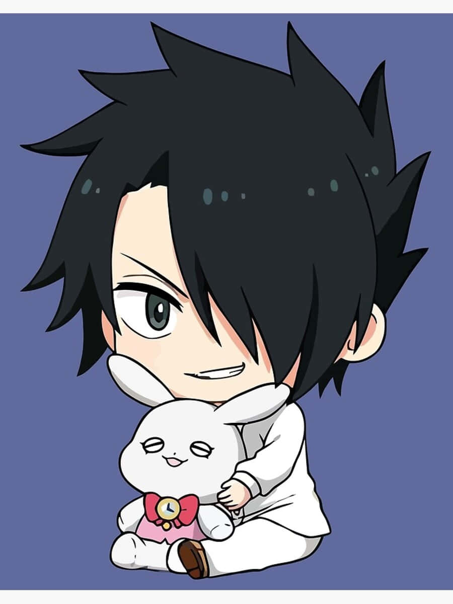 The Promised Neverland Ray, chibi anime boy, spiky black hair, SD Phone Wallpaper