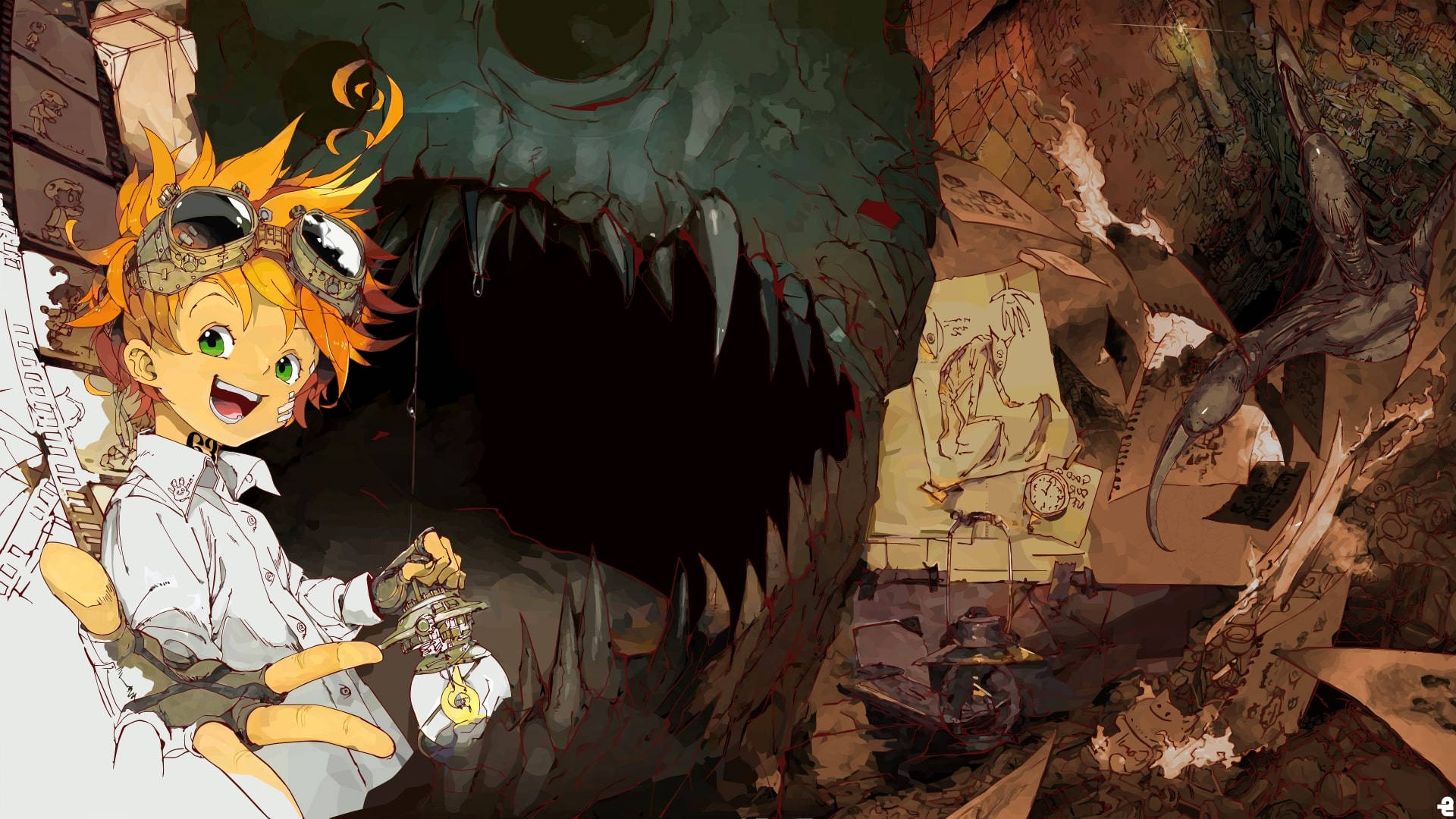 The Promised Neverland, evil monster, goggles, Full HD Desktop Wallpaper