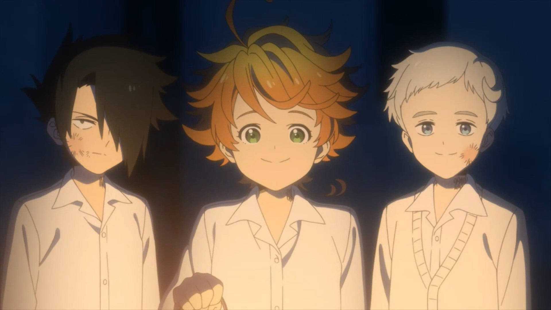 The Promised Neverland, trio, white shirts, Full HD Desktop Wallpaper