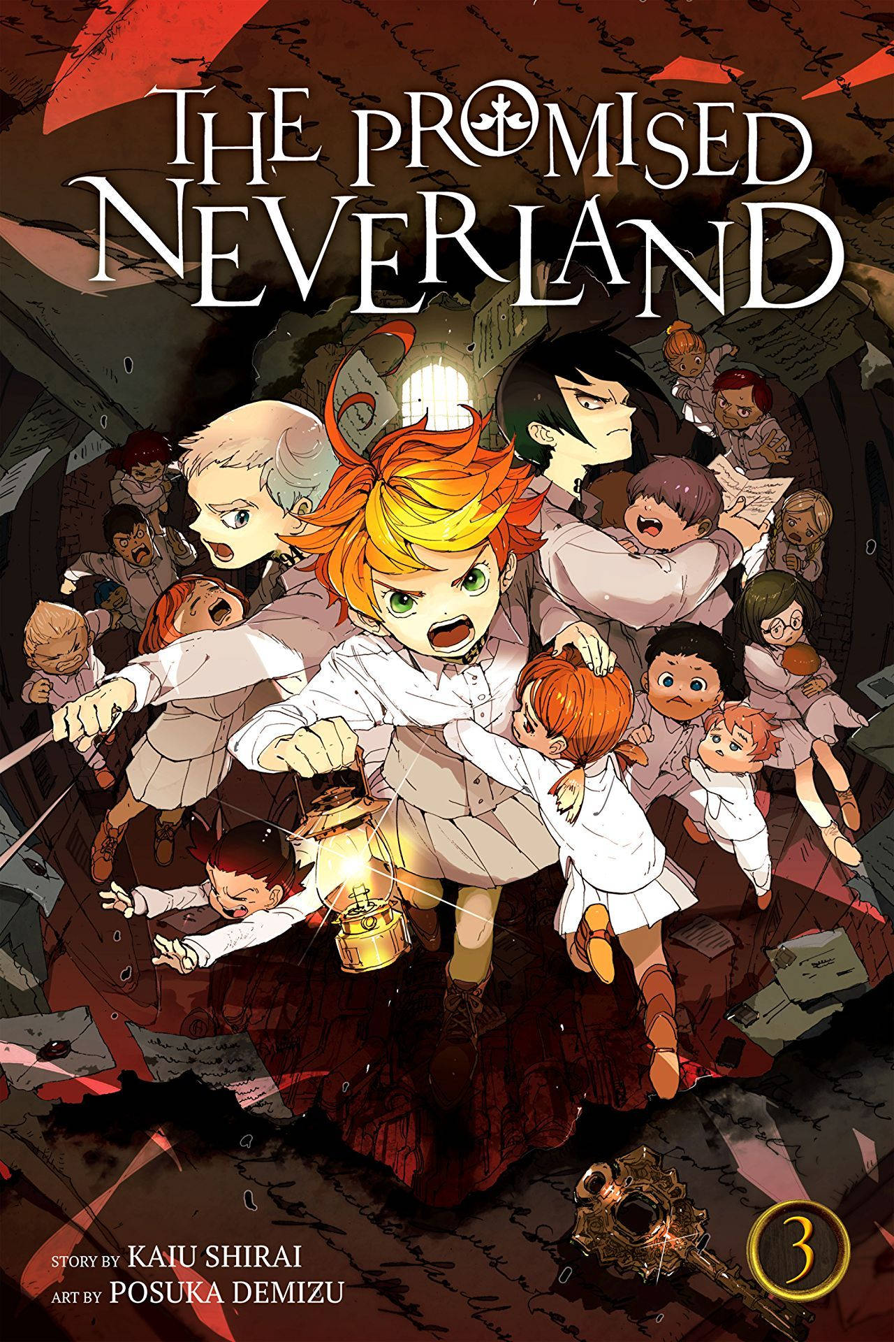 The Promised Neverland, white uniforms, dark broken building, Full HD Phone Wallpaper