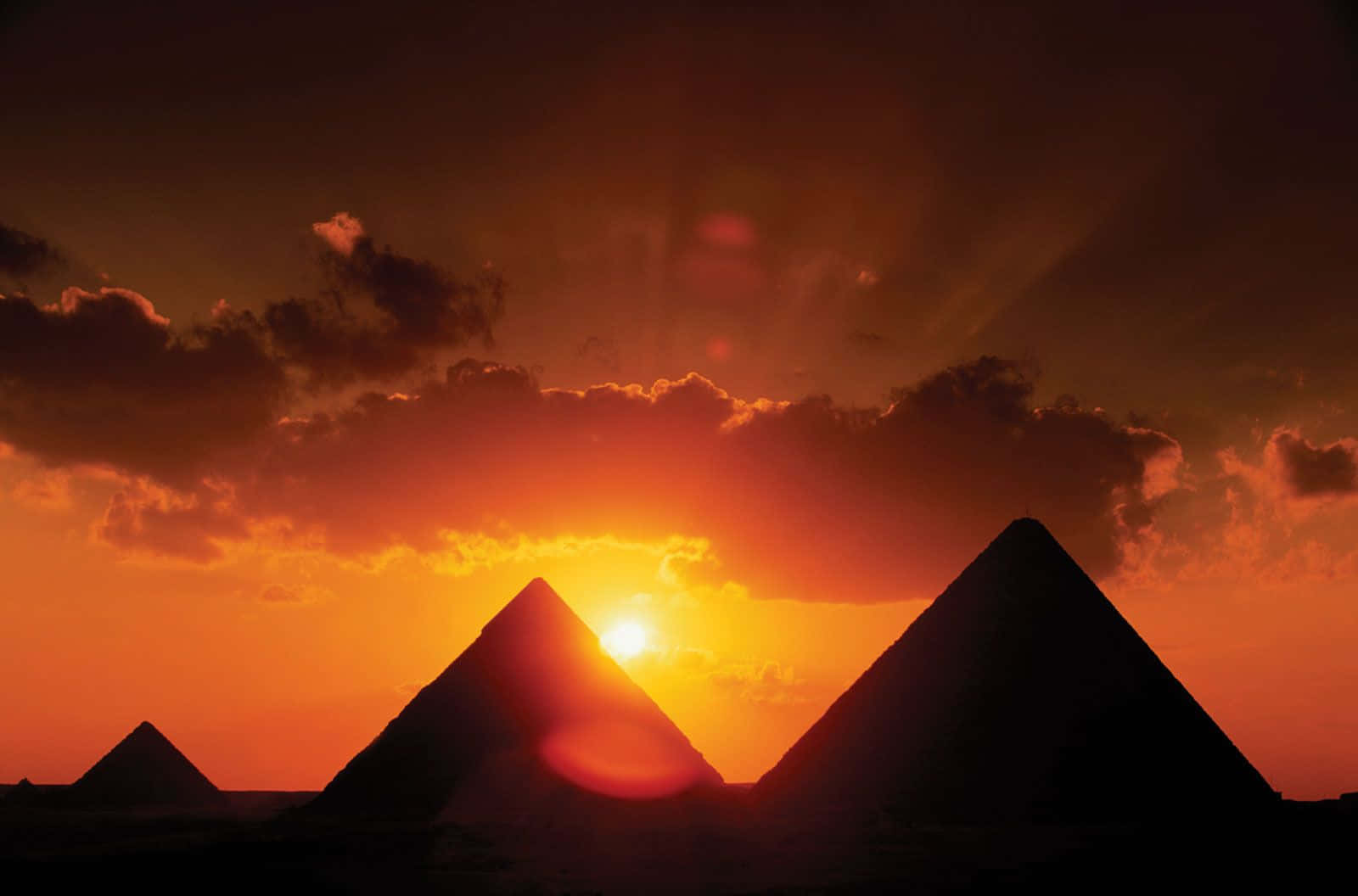 The Pyramids Of Giza, setting sun, silhouette, HD Desktop Wallpaper