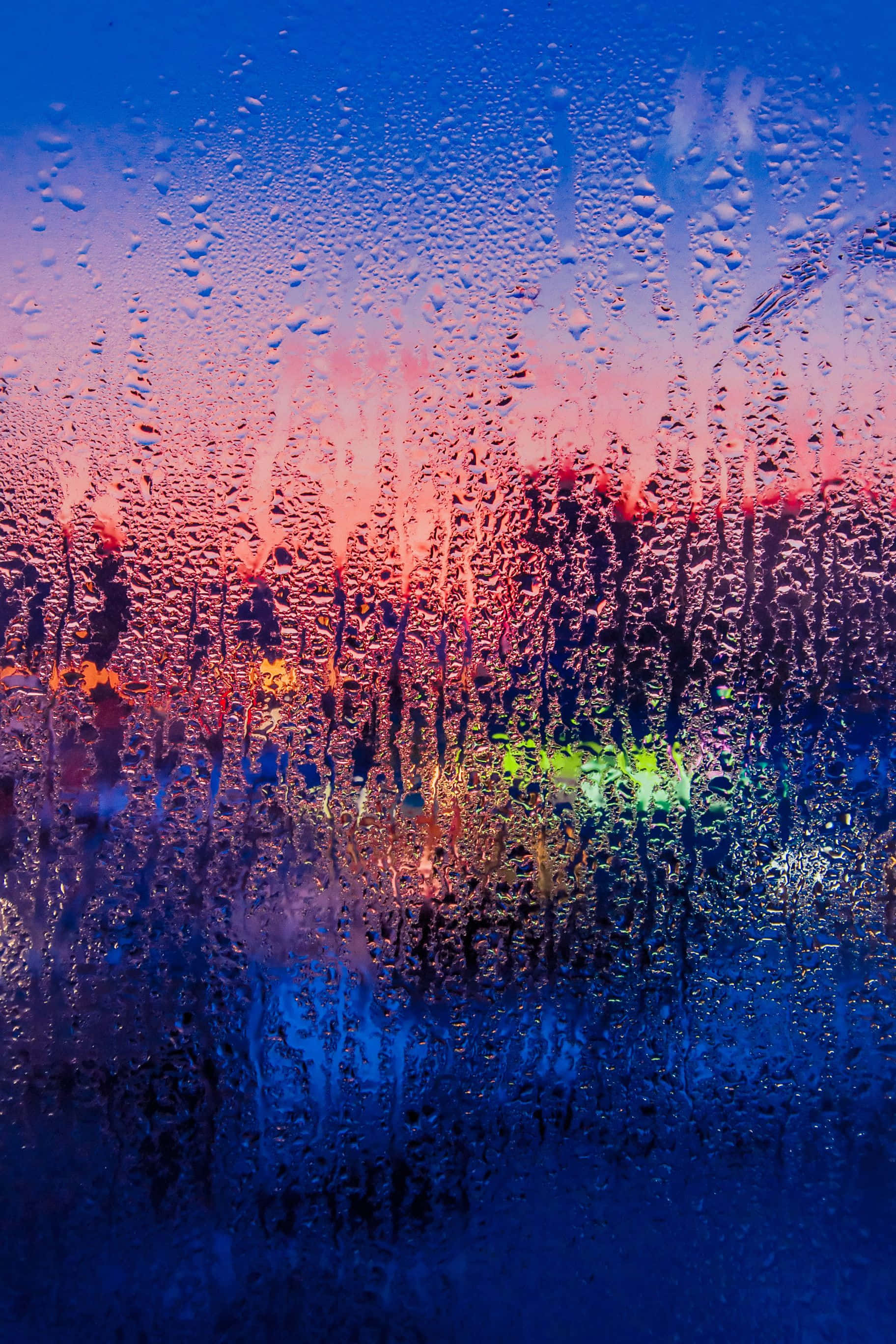 raindrops, window, vibrant sunset, 2K Phone Wallpaper