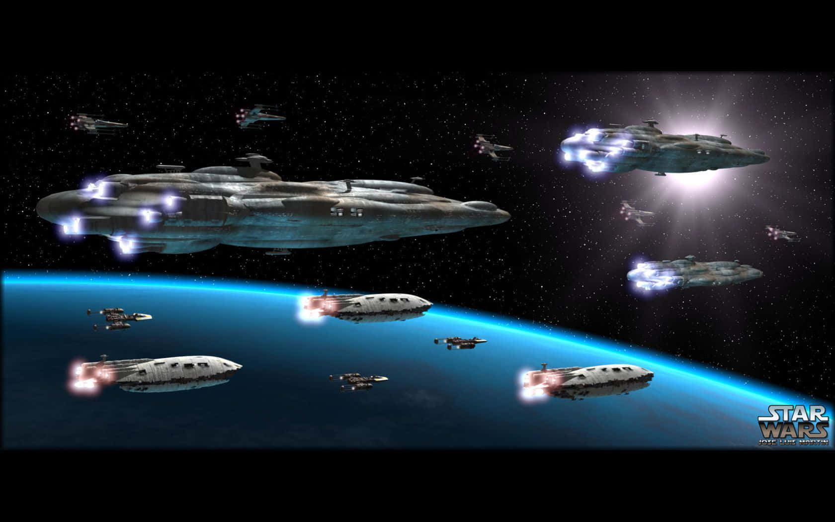 The Rebellion, starships, glowing engines, HD Desktop Wallpaper