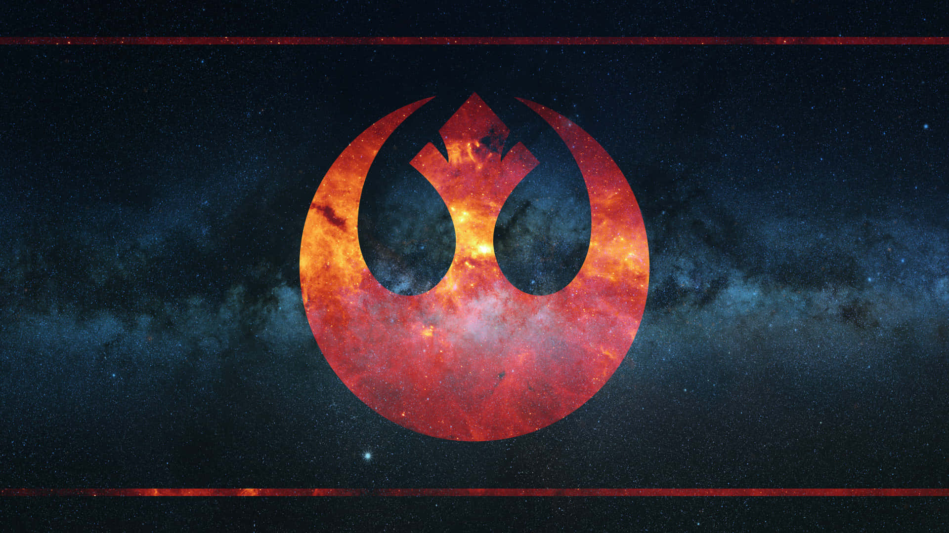 The Rebellion, fiery red rebel symbol, starry cosmic backdrop, Full HD Desktop Wallpaper