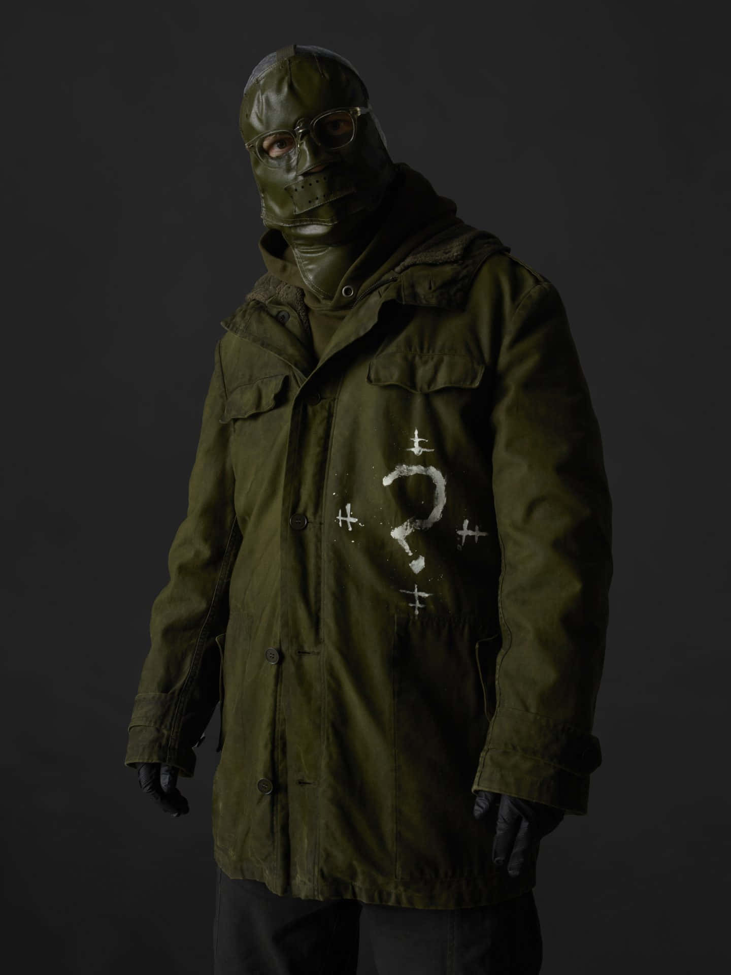 The Riddler 2022, green tactical mask, matching coat, Full HD Phone Wallpaper