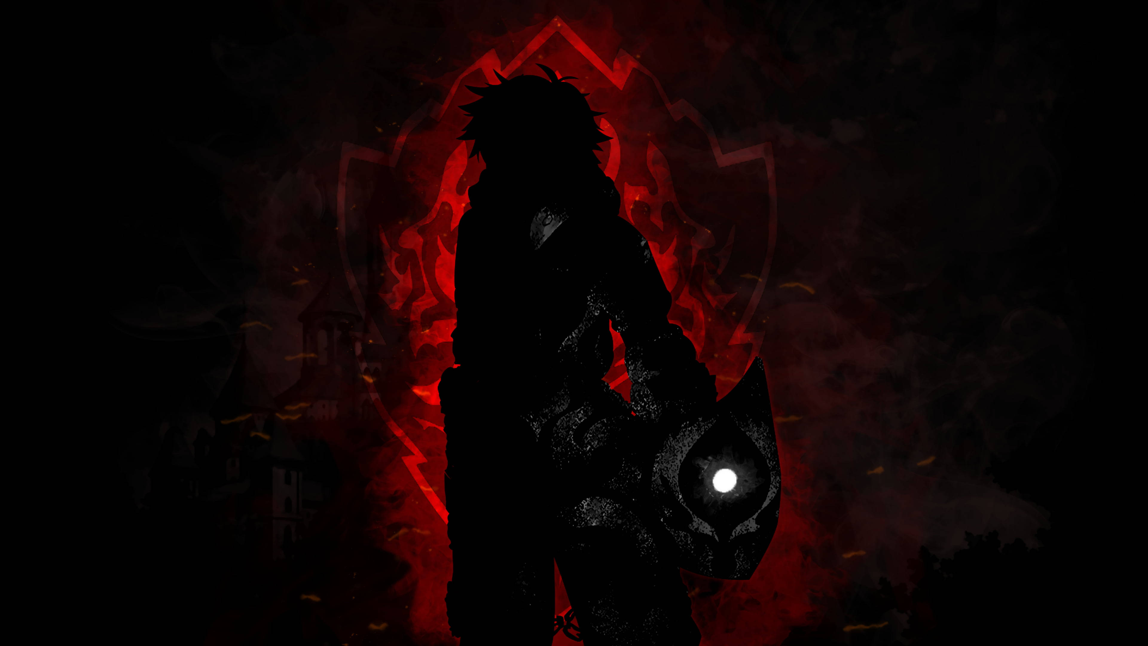 Rising Of The Shield Hero, glowing shield, fiery red emblem, 4K Desktop Wallpaper