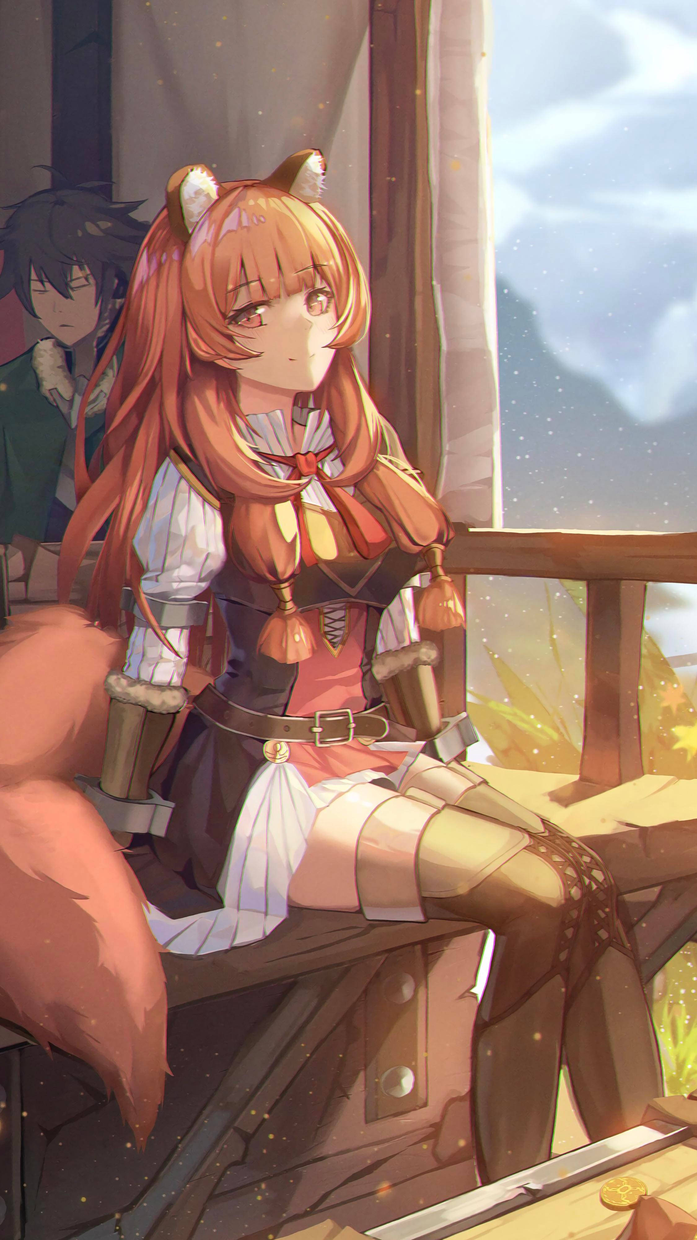 Shield Hero, fox-eared anime girl, fantasy armor, 4K Phone Wallpaper