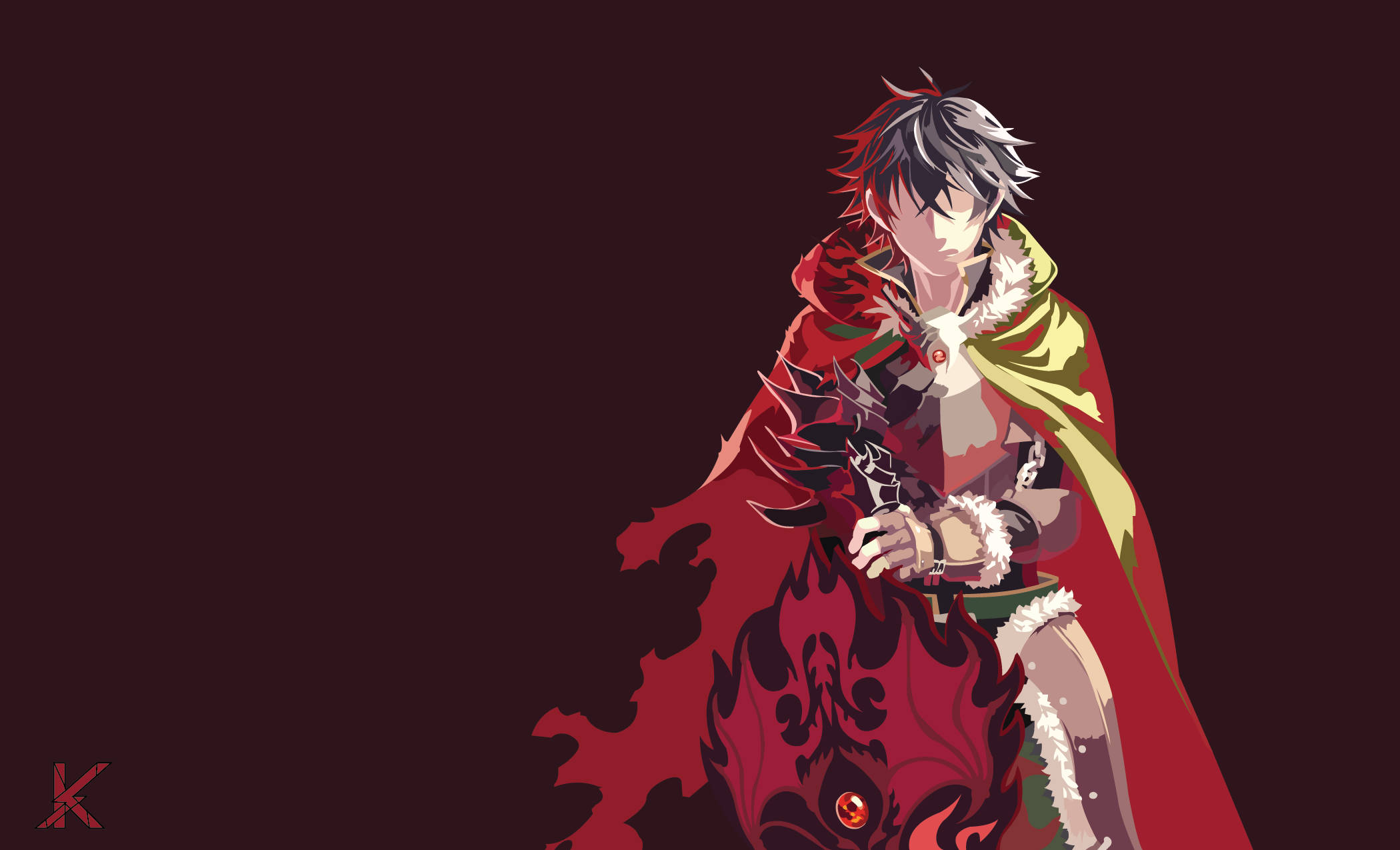 The Rising Of The Shield Hero, red and green cloak, flaming sword, Full HD Desktop Wallpaper
