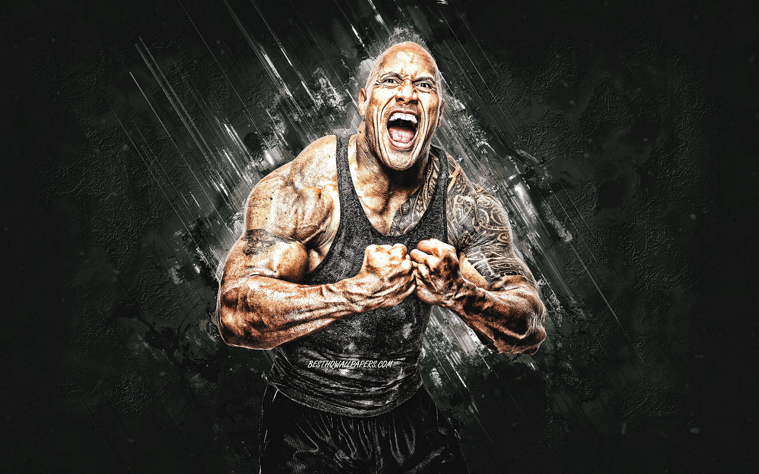 The Rock, bodybuilder, tattoos, 2K Desktop Wallpaper