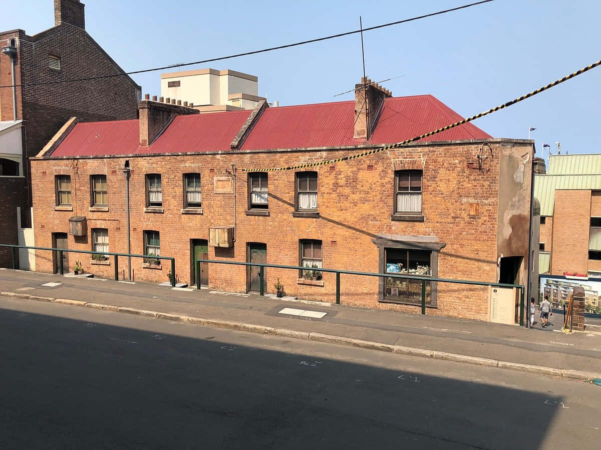 historic brick building, The Rocks Sydney, red metal roof, SD Desktop Wallpaper