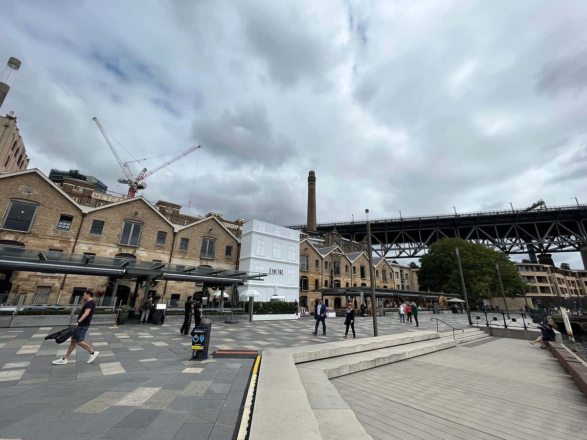 The Rocks Sydney, modern paved plaza, historic brick warehouses, SD Desktop Wallpaper