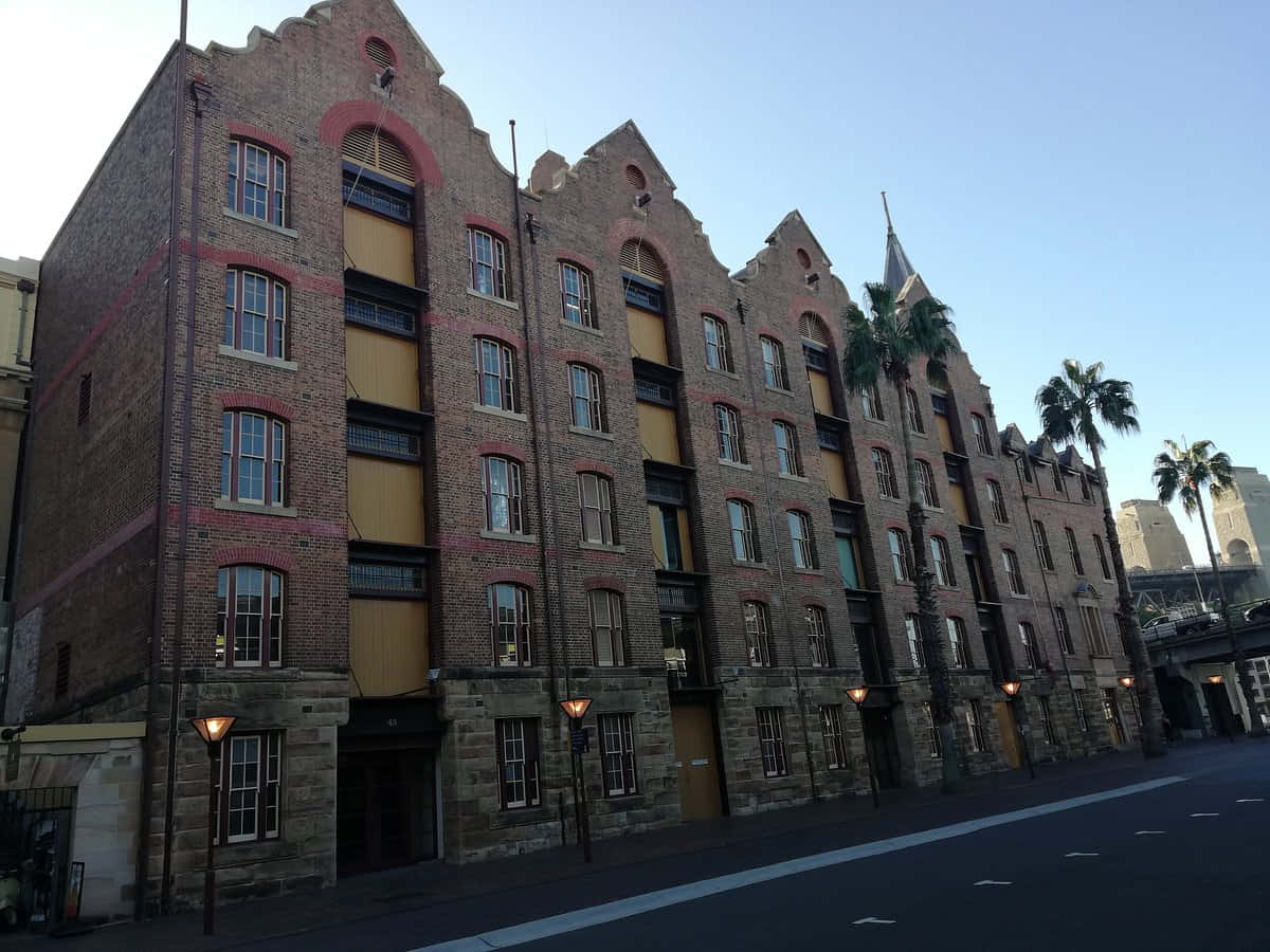 The Rocks Sydney, historic brick warehouse, arched windows, SD Desktop Wallpaper