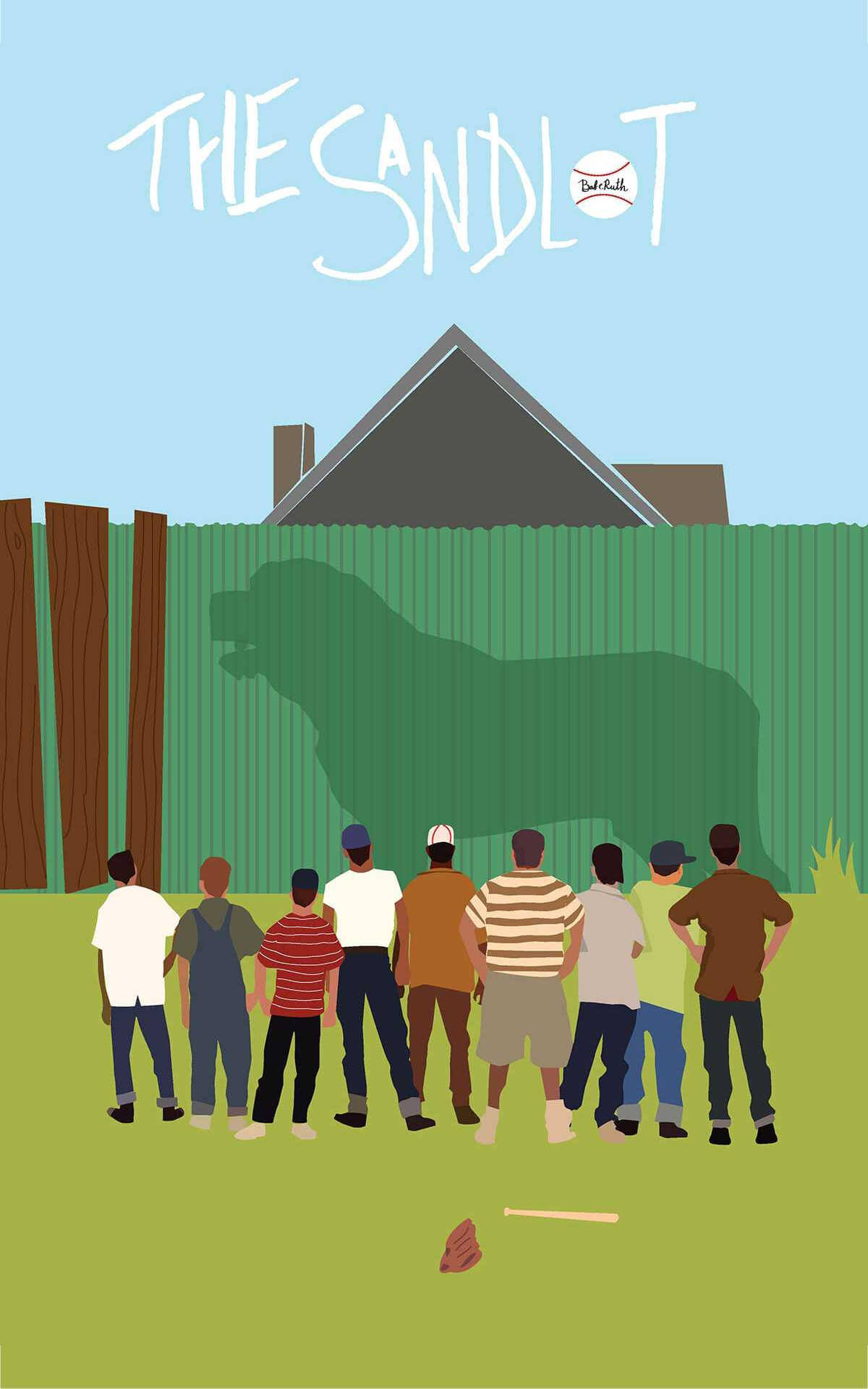 The Sandlot, green fence, clear blue sky, Full HD Phone Wallpaper