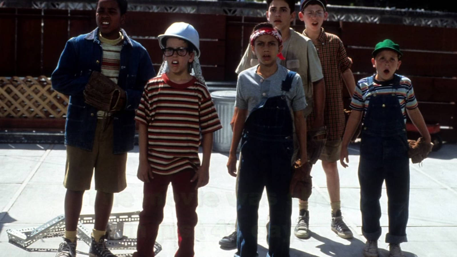 The Sandlot, baseball gear, sunlit concrete court, HD Desktop Wallpaper